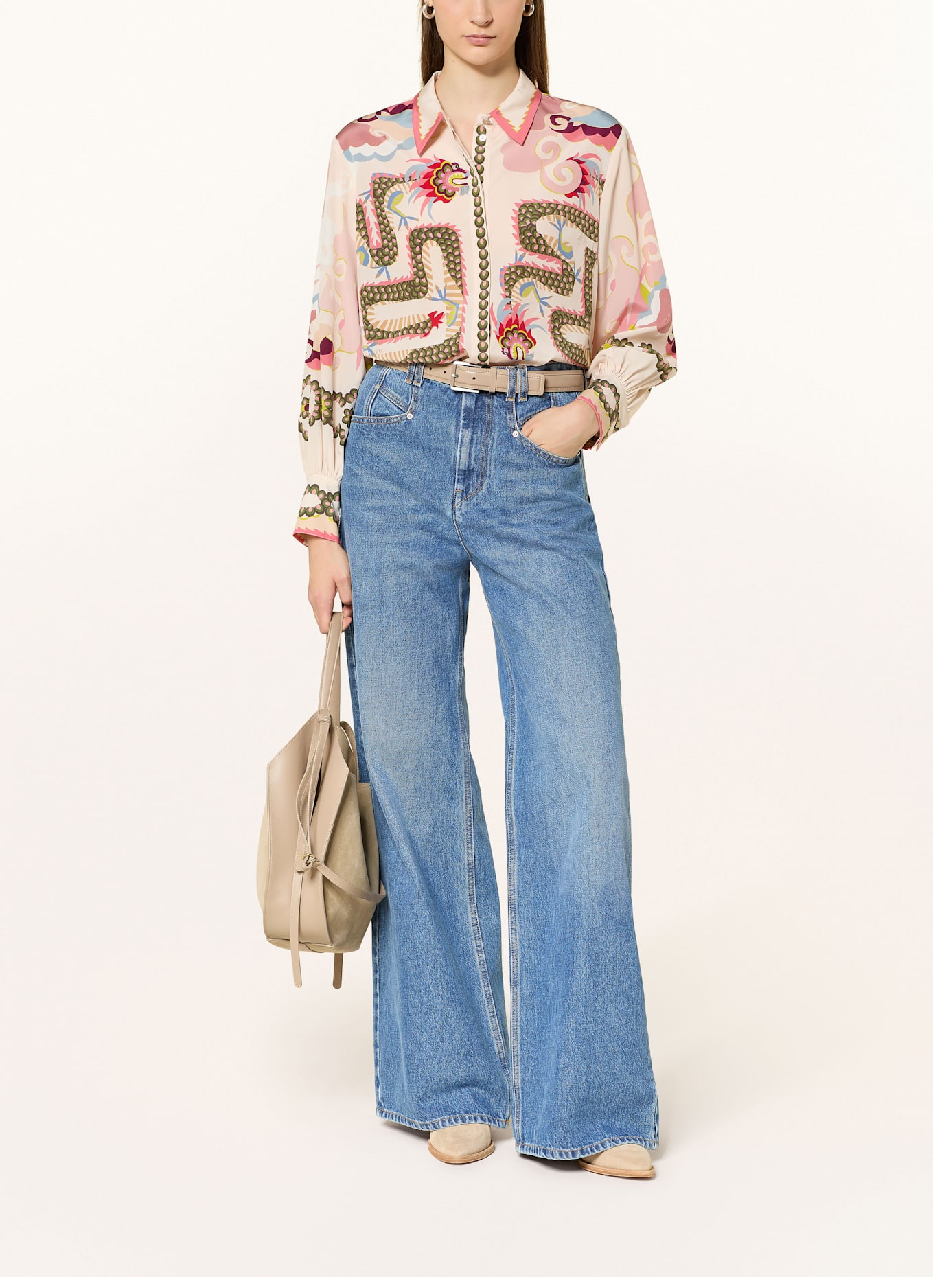 IVI collection Shirt blouse in silk: CREAM / PINK / OLIVE