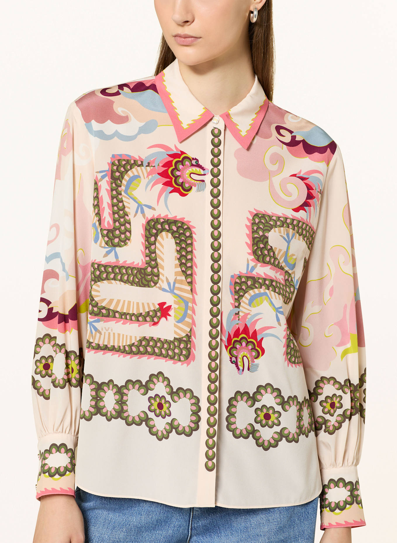 IVI collection Shirt blouse in silk: CREAM / PINK / OLIVE