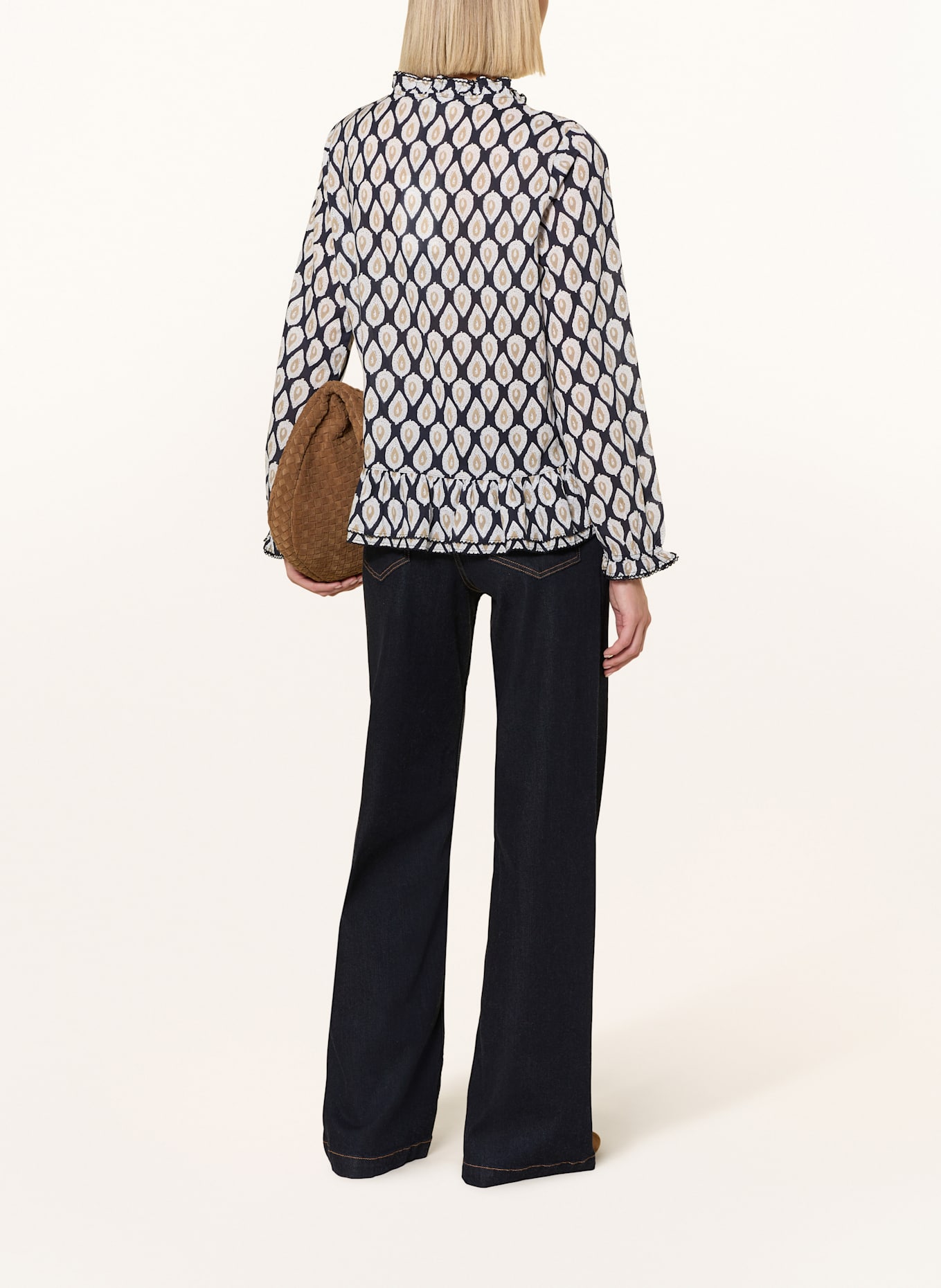 CARTOON Shirt blouse with ruffles: DARK BLUE/ BEIGE/ WHITE