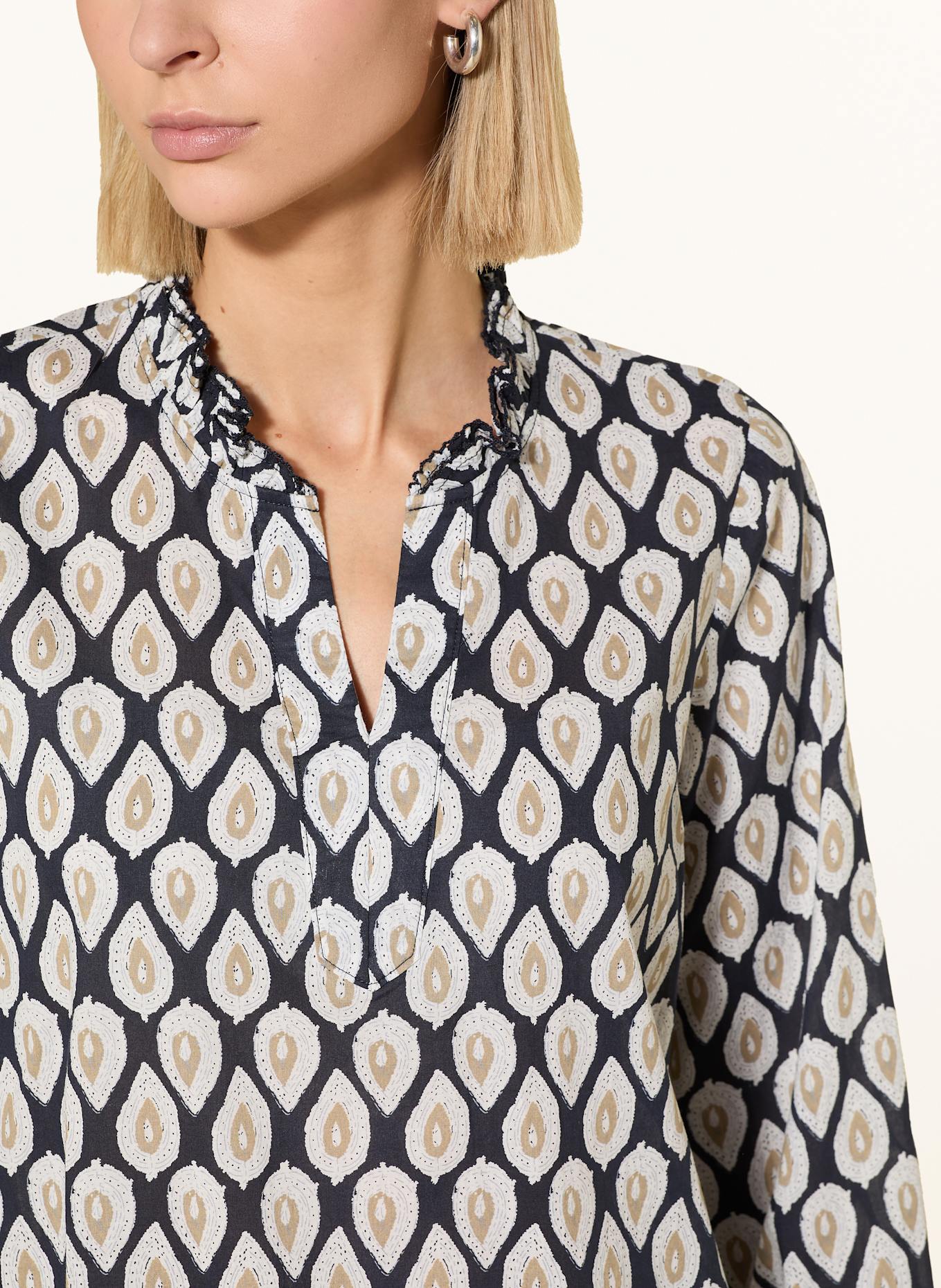CARTOON Shirt blouse with ruffles: DARK BLUE/ BEIGE/ WHITE