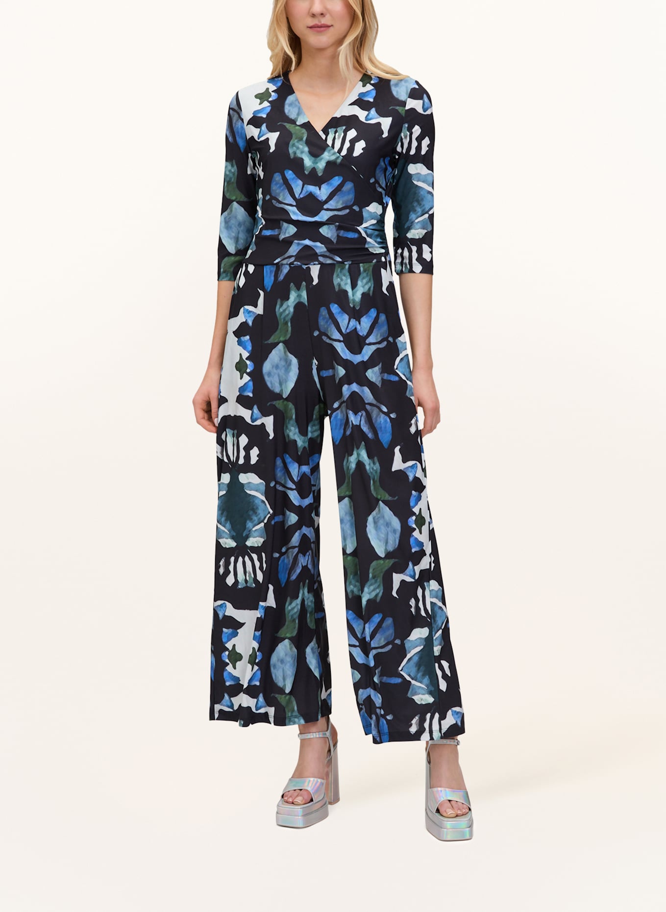 CARTOON Jumpsuit with 3/4 sleeves: CREAM/ TEAL/ DARK BLUE