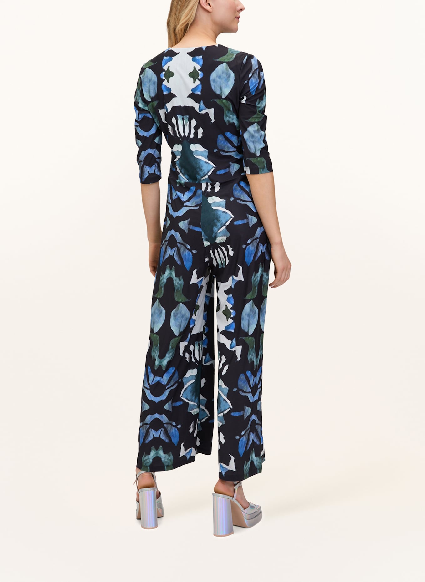CARTOON Jumpsuit with 3/4 sleeves: CREAM/ TEAL/ DARK BLUE