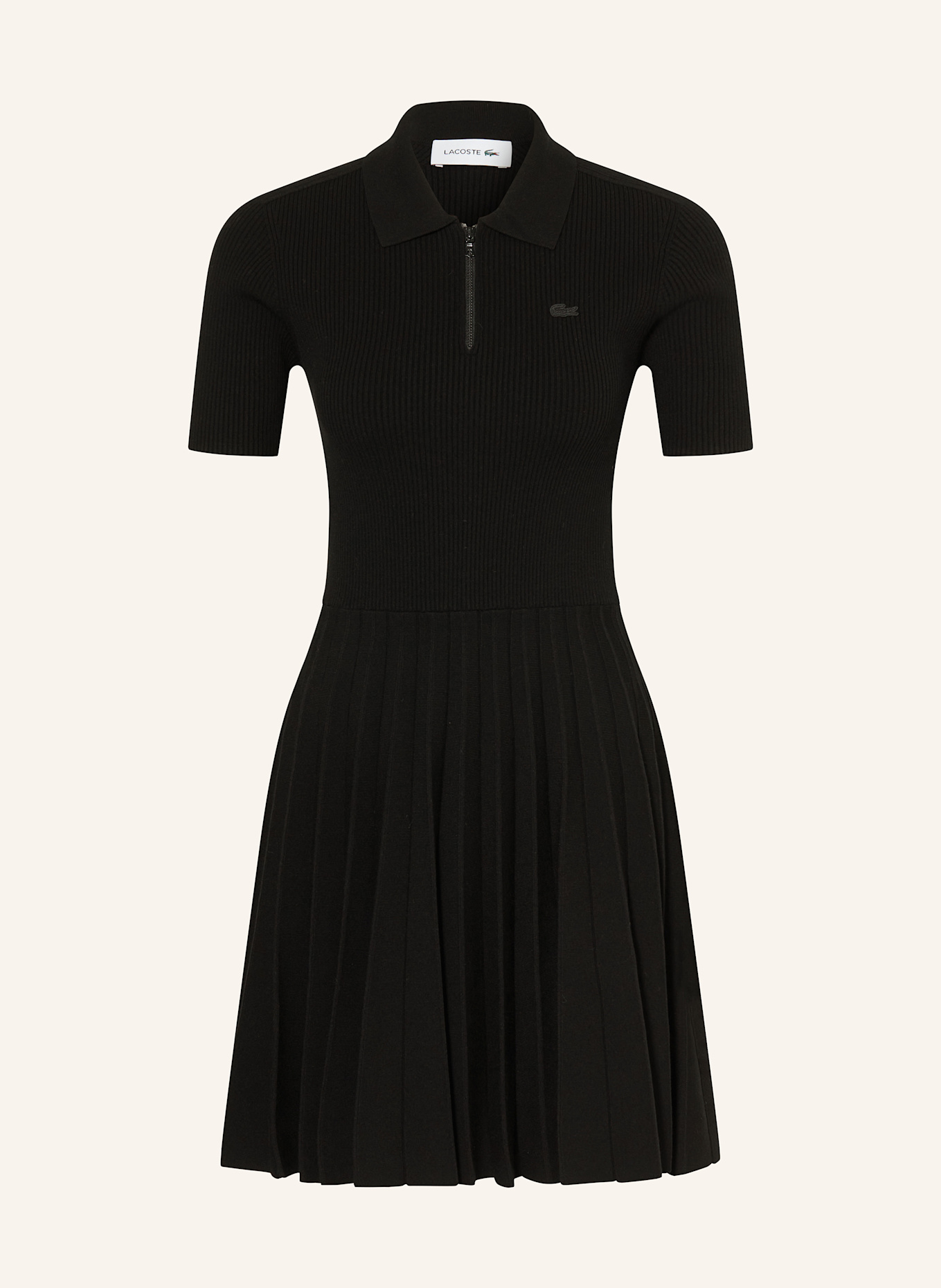 LACOSTE Strickkleid mit Plissees: SCHWARZ