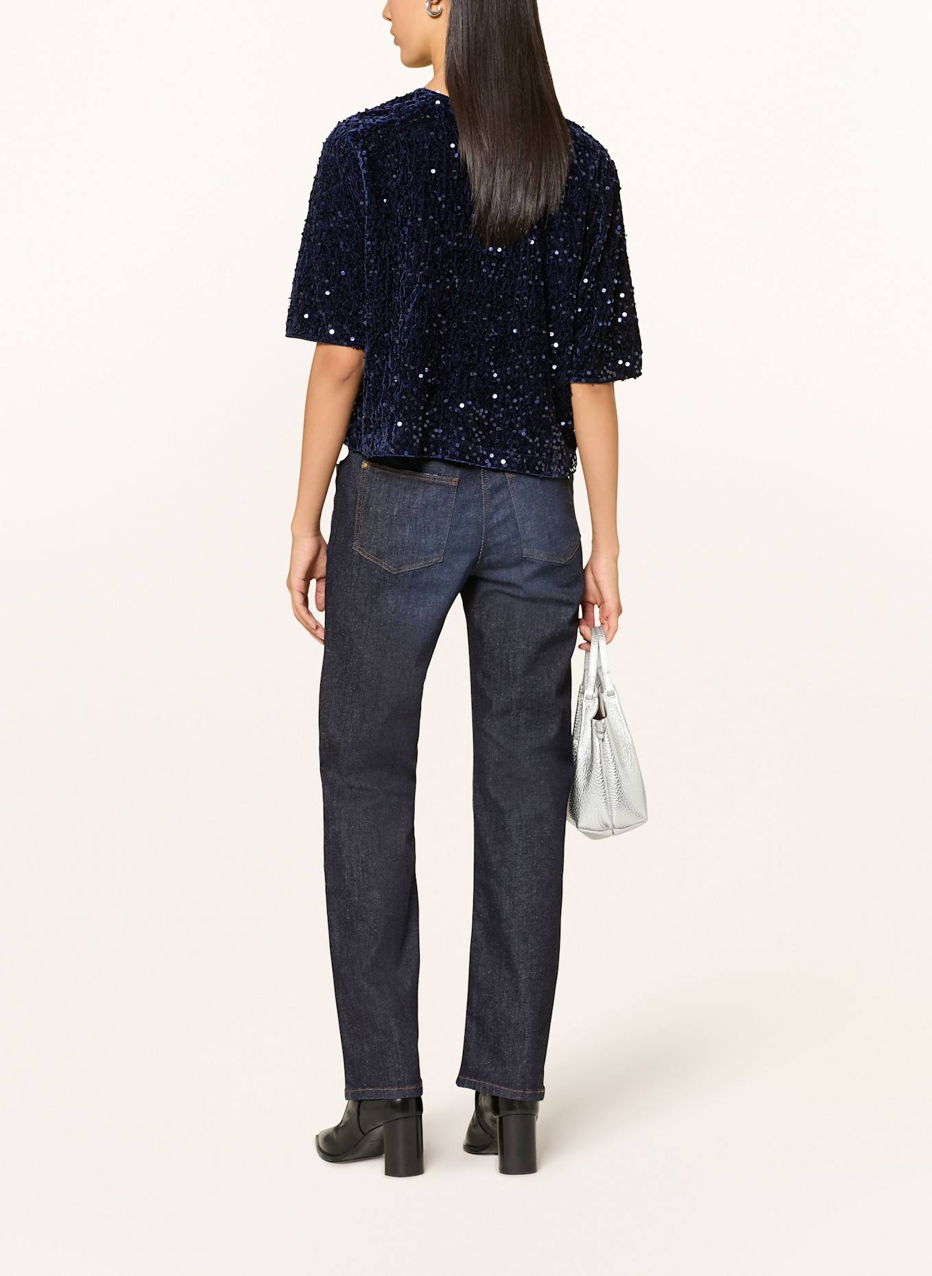 van Laack Blusenshirt VL-JORINA-XX aus Samt mit Pailletten: DUNKELBLAU