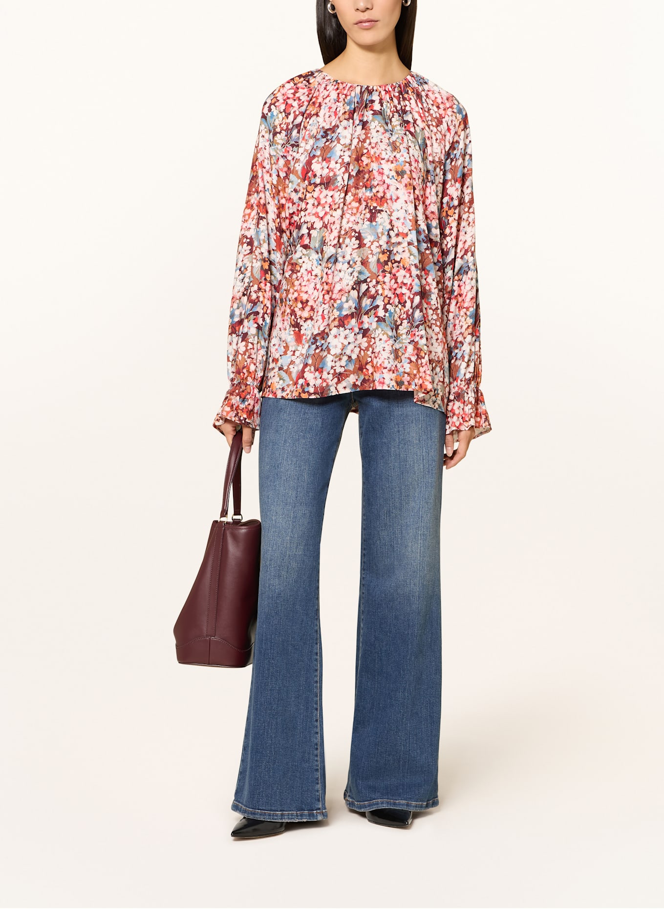 van Laack Blusenshirt DILJA: ECRU / BRAUN / ROT