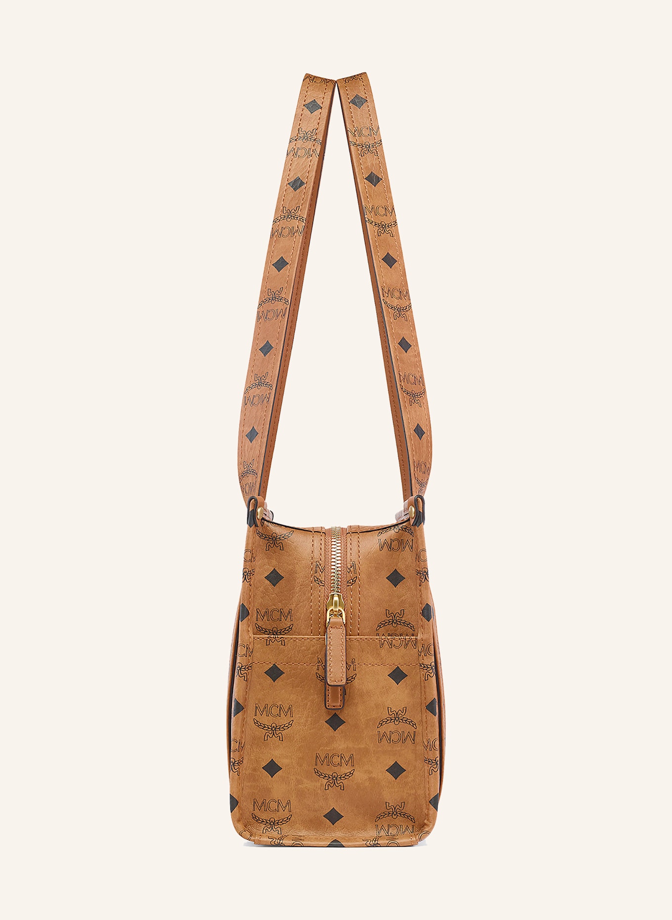 MCM Shopper AREN VISETOS SMALL: COGNAC / BLACK