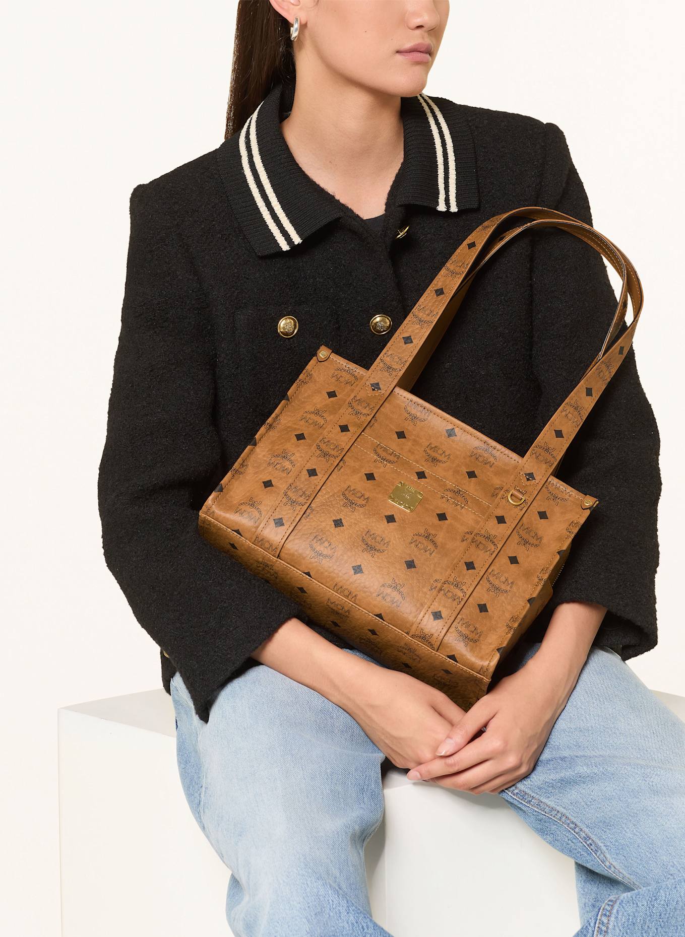MCM Shopper AREN VISETOS SMALL: COGNAC / BLACK