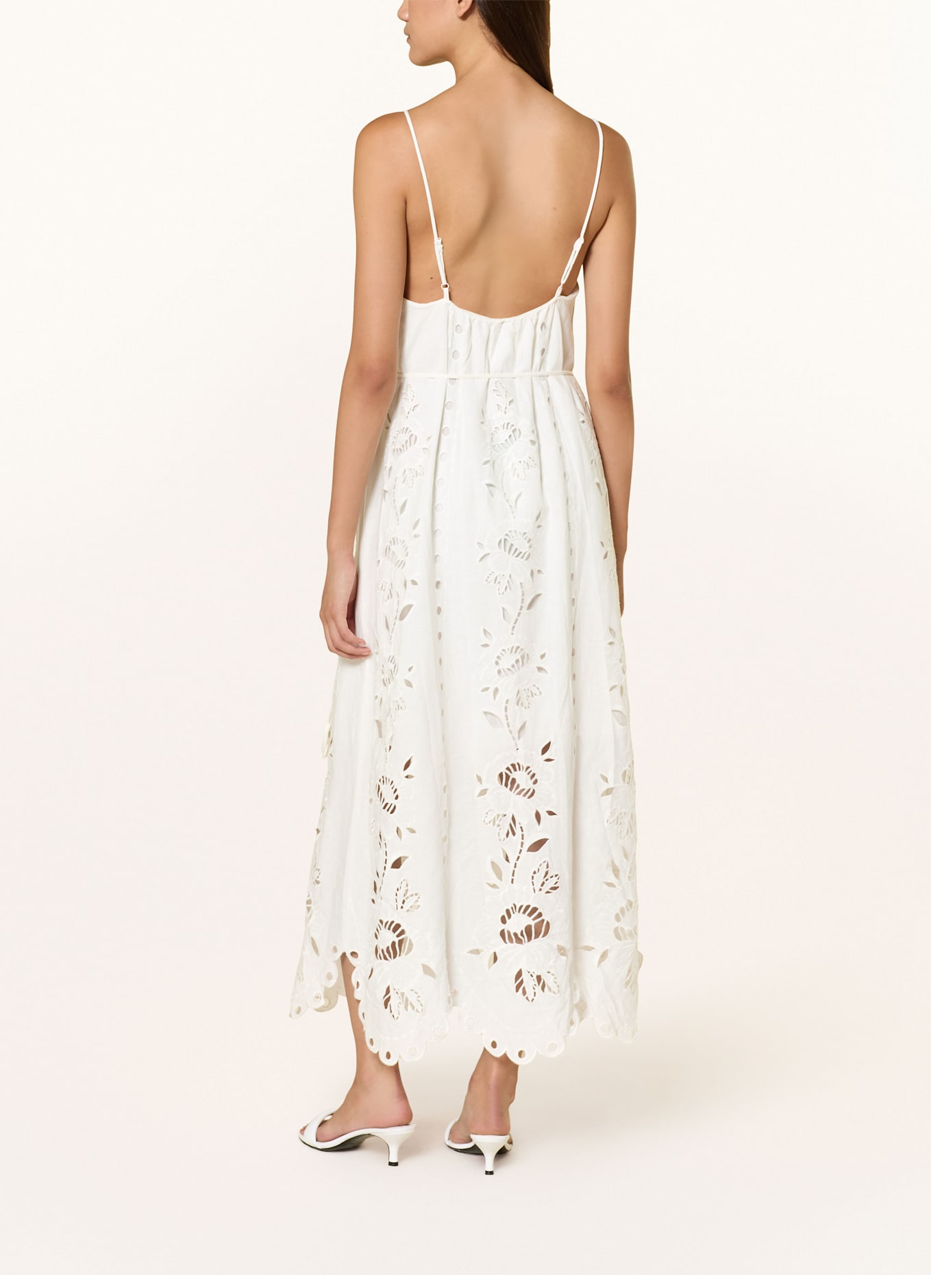 FARM RIO Kleid mit Leinen und Lochspitze: WEISS