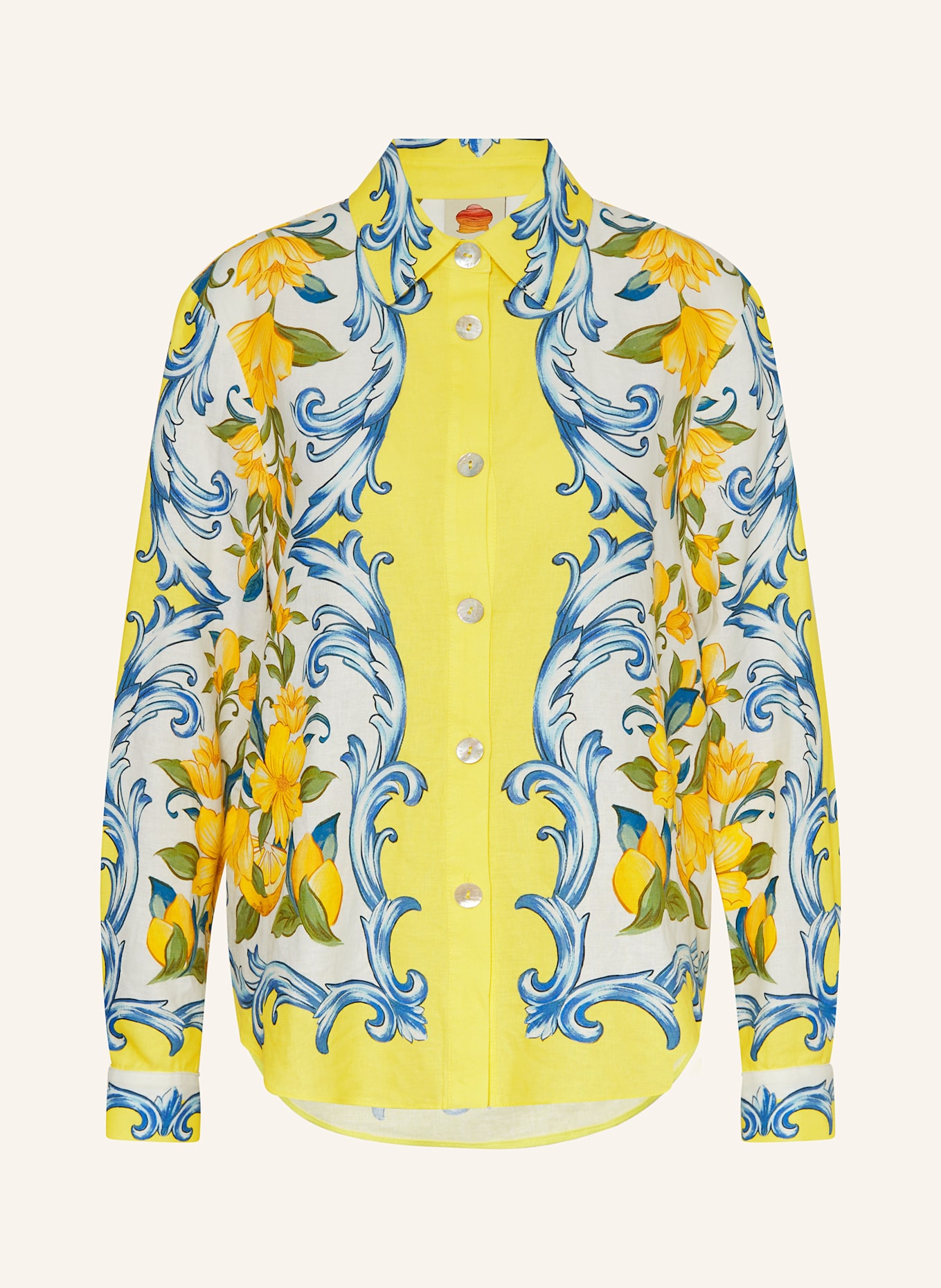 FARM RIO Hemdbluse SICILY SCARF mit Leinen: GELB / ECRU / BLAU