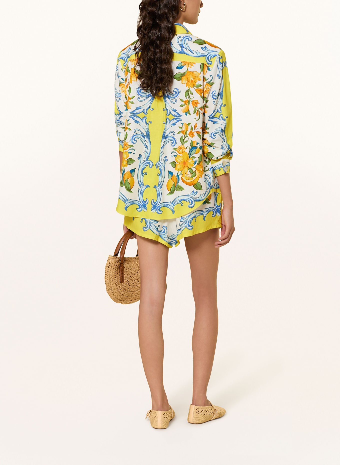 FARM RIO Hemdbluse SICILY SCARF mit Leinen: GELB / ECRU / BLAU