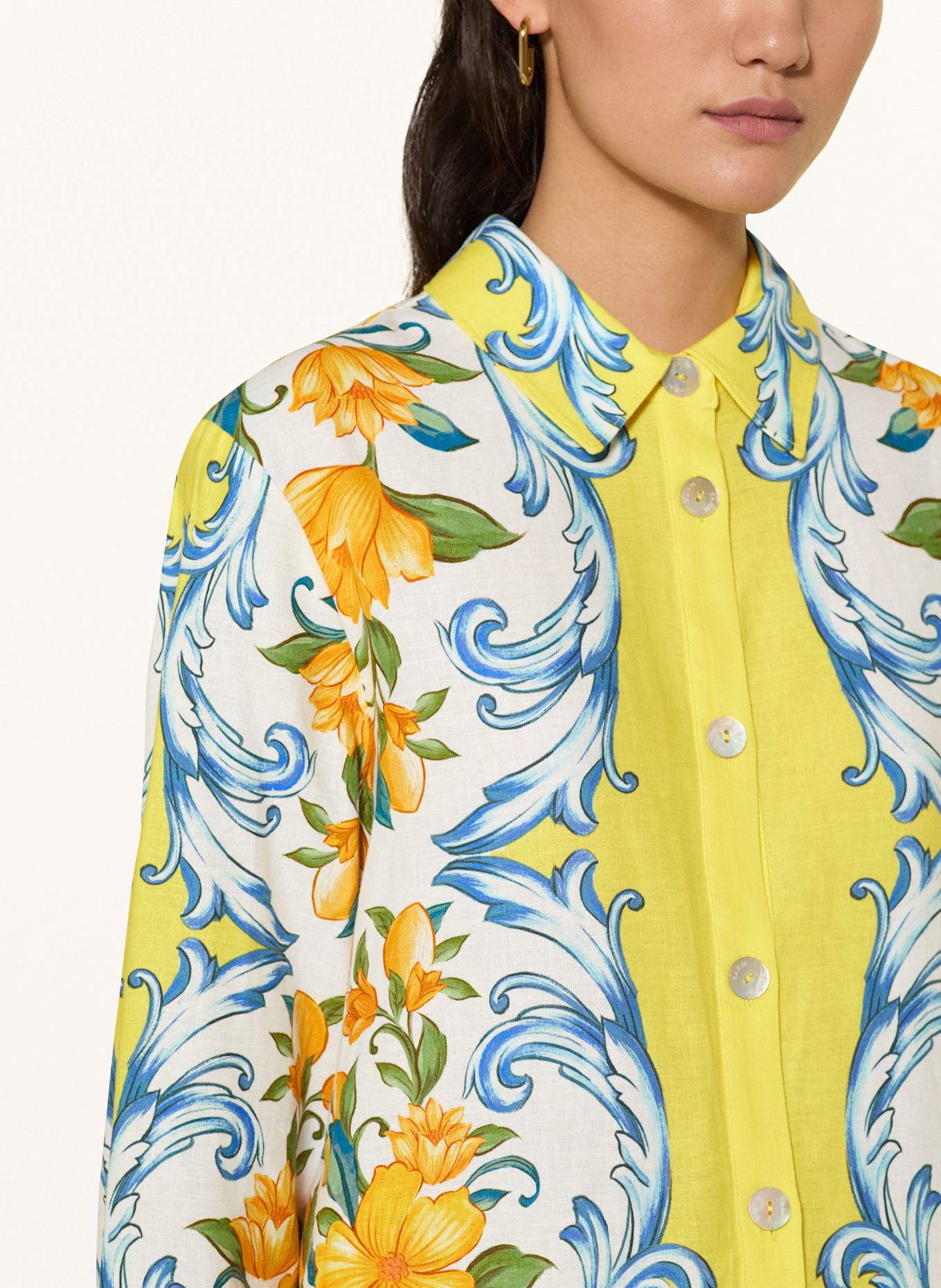 FARM RIO Hemdbluse SICILY SCARF mit Leinen: GELB / ECRU / BLAU