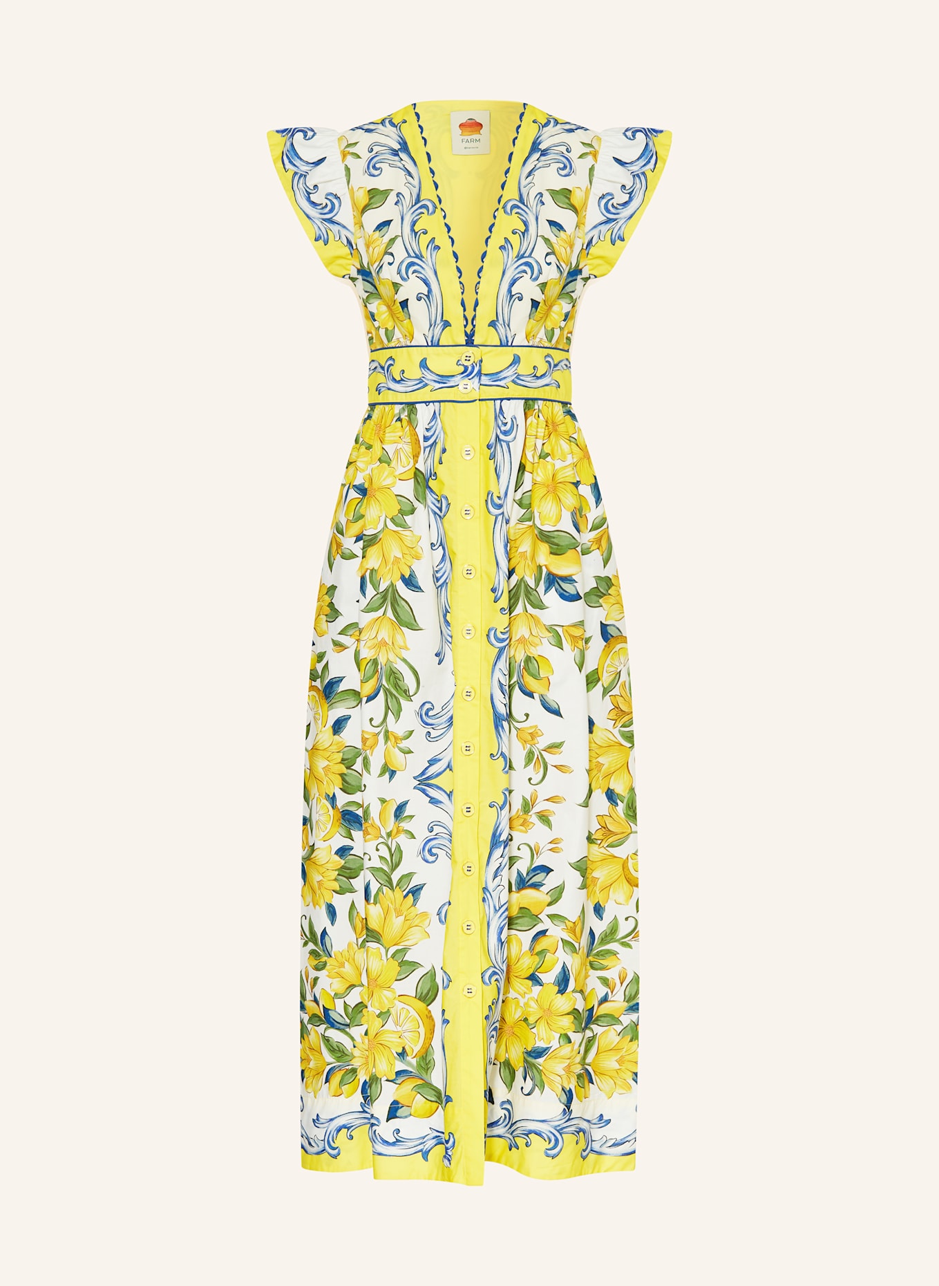 FARM RIO Hemdblusenkleid SICILY: ECRU / GELB / GRÜN