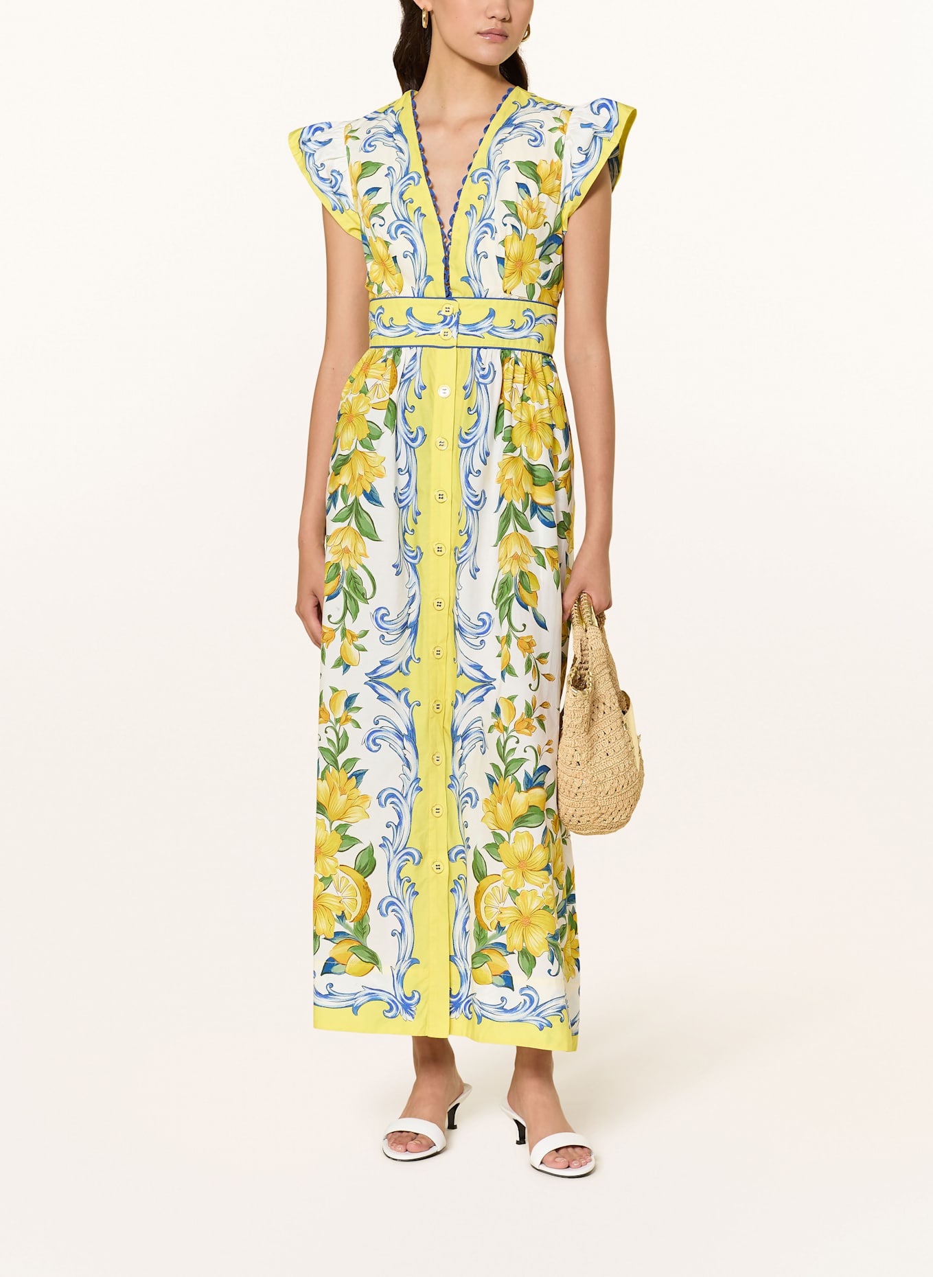 FARM RIO Hemdblusenkleid SICILY: ECRU / GELB / GRÜN