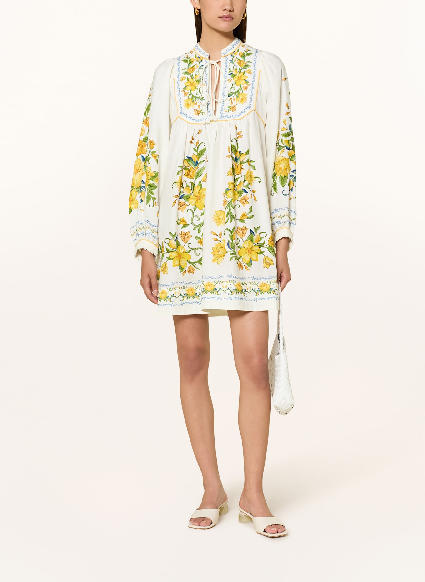 FARM RIO Kleid SICILY OFF mit Leinen: WEISS / GRÜN / GELB