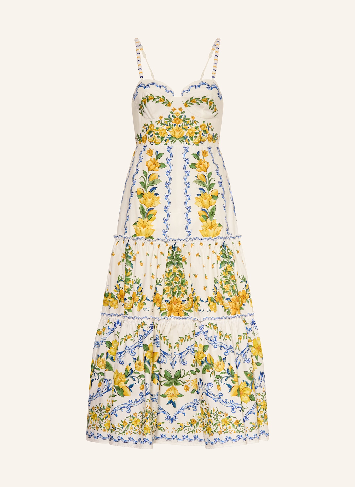 FARM RIO Kleid SICILY mit Schmucksteinen: ECRU / BLAU / GELB