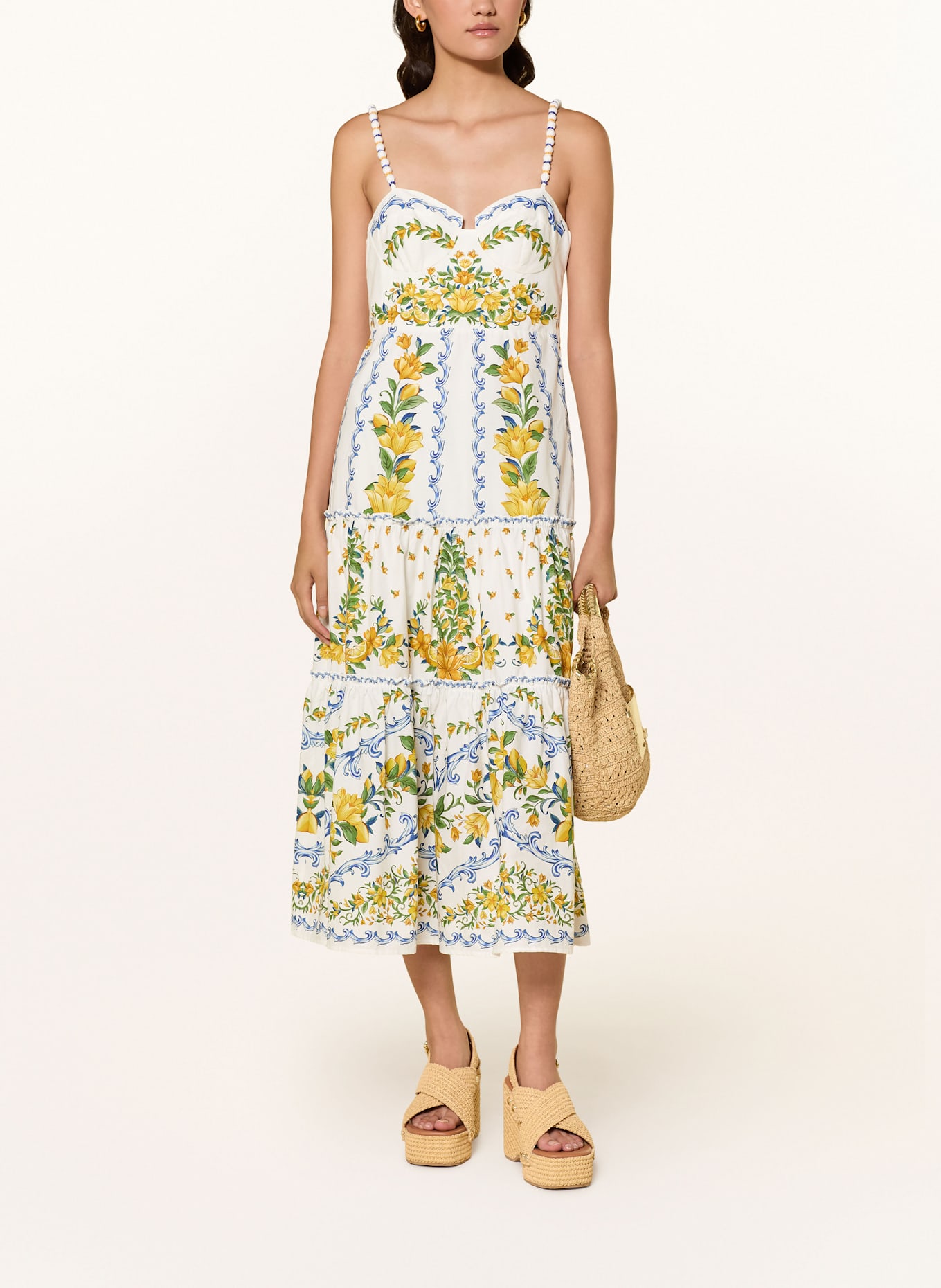 FARM RIO Kleid SICILY mit Schmucksteinen: ECRU / BLAU / GELB
