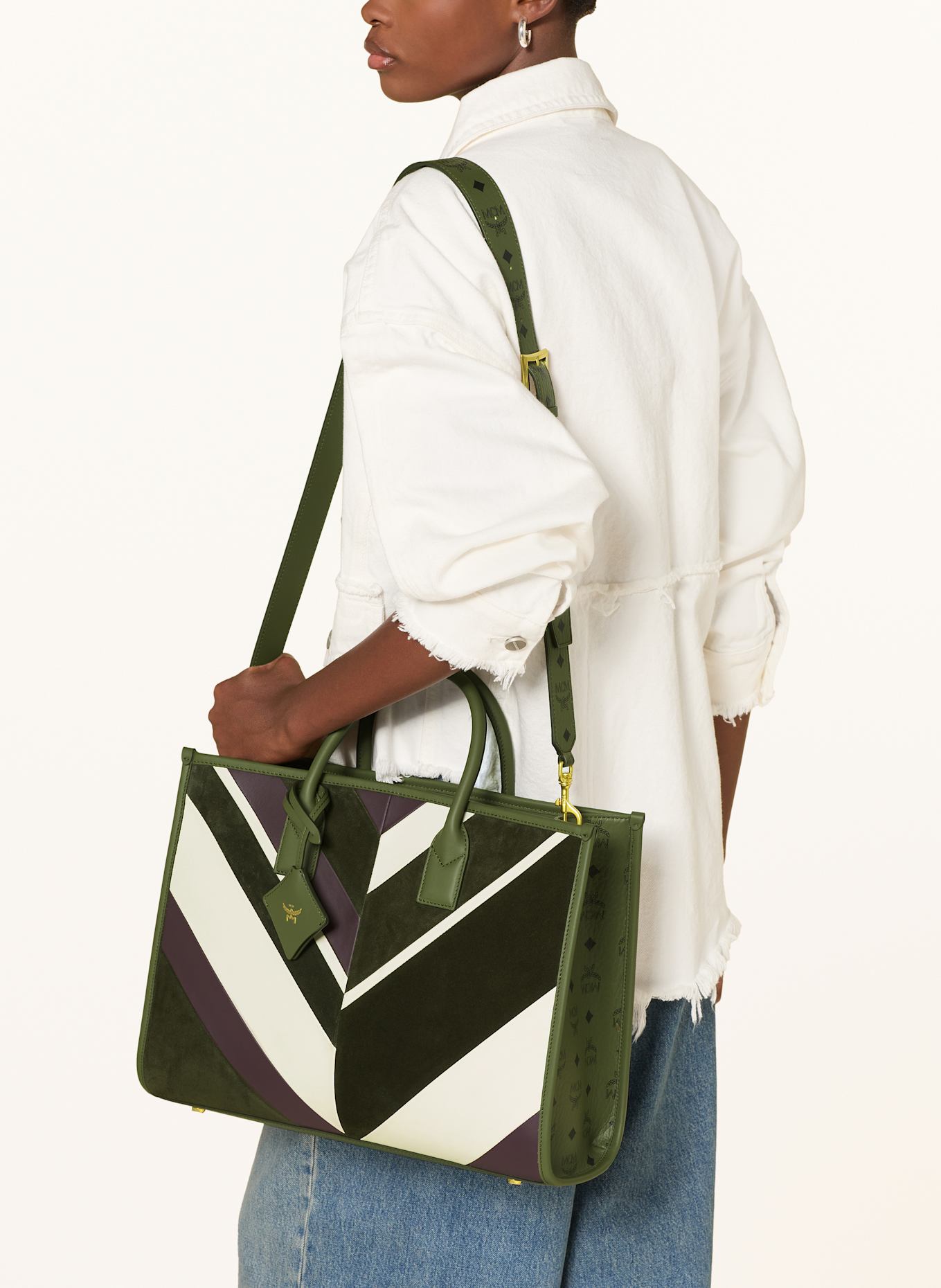 MCM Handtasche MUNCHEN: KHAKI / CREME