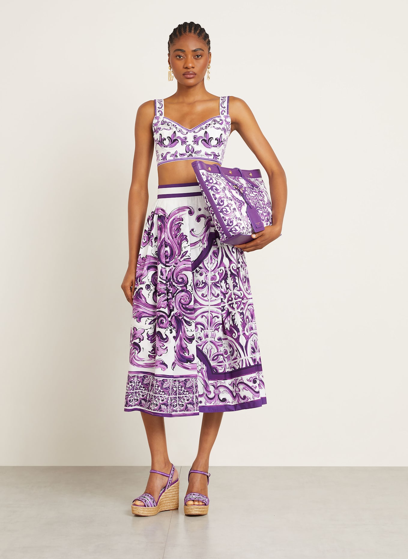DOLCE & GABBANA Sukně MAJOLICA: FIALOVÁ/ BÍLÁ