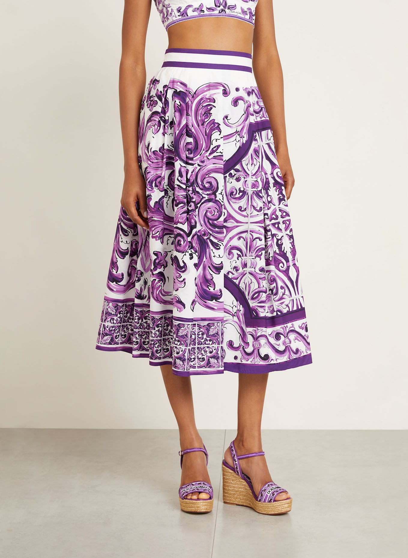 DOLCE & GABBANA Sukně MAJOLICA: FIALOVÁ/ BÍLÁ
