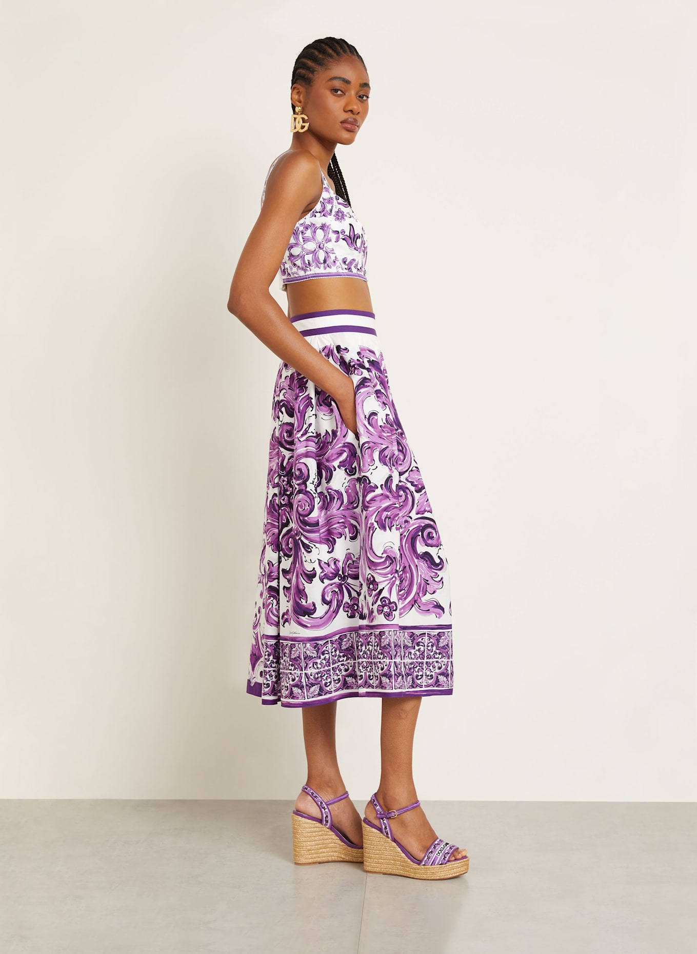 DOLCE & GABBANA Sukně MAJOLICA: FIALOVÁ/ BÍLÁ