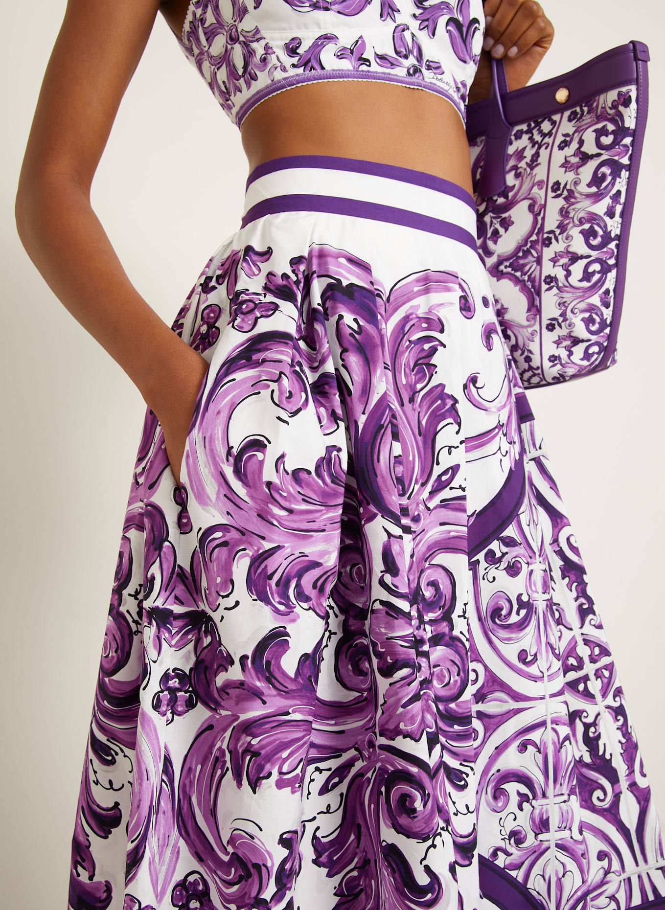 DOLCE & GABBANA Sukně MAJOLICA: FIALOVÁ/ BÍLÁ
