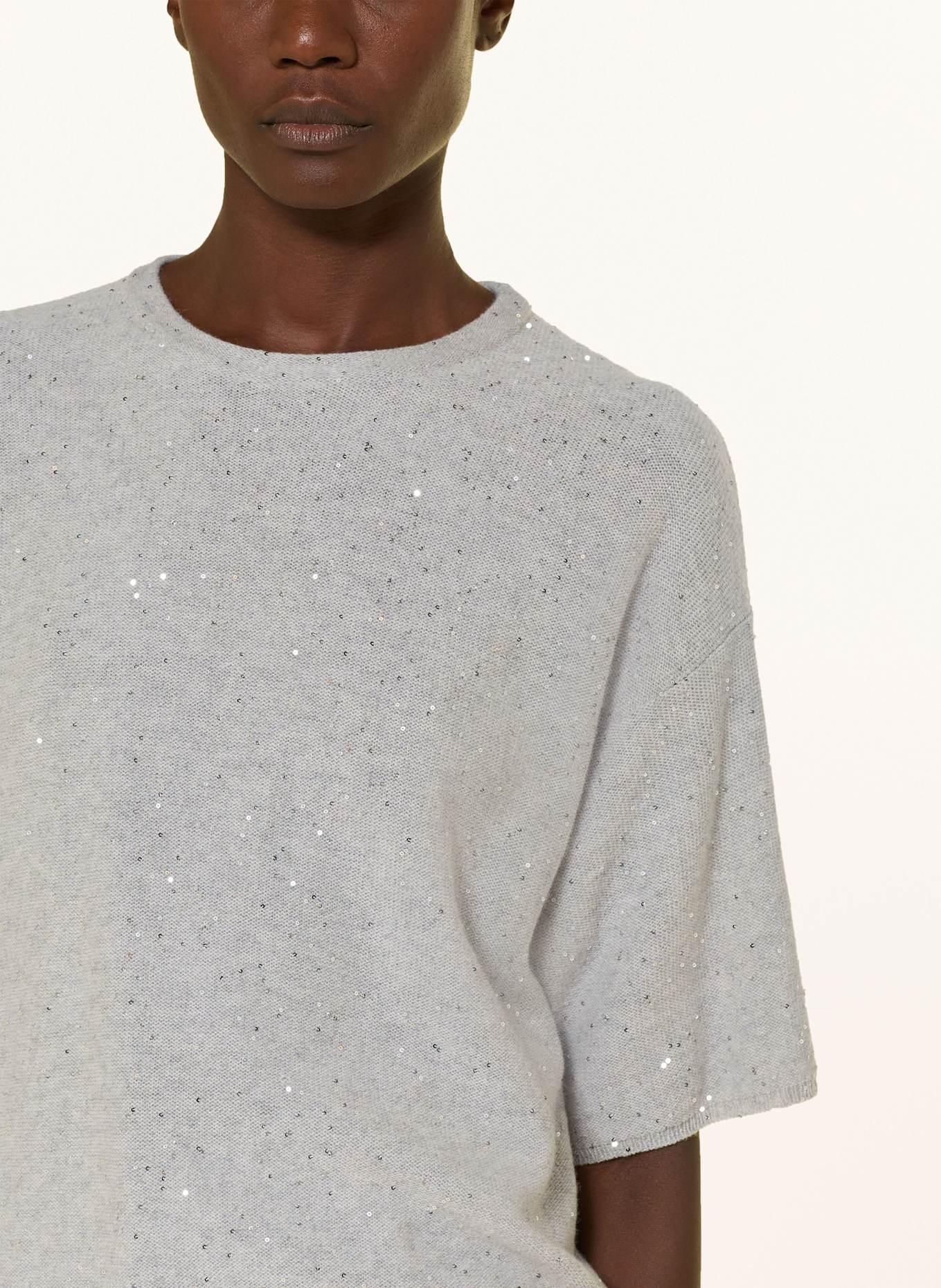 ANTONELLI firenze Strickshirt LUCILLA aus Alpaka mit Pailletten: HELLGRAU