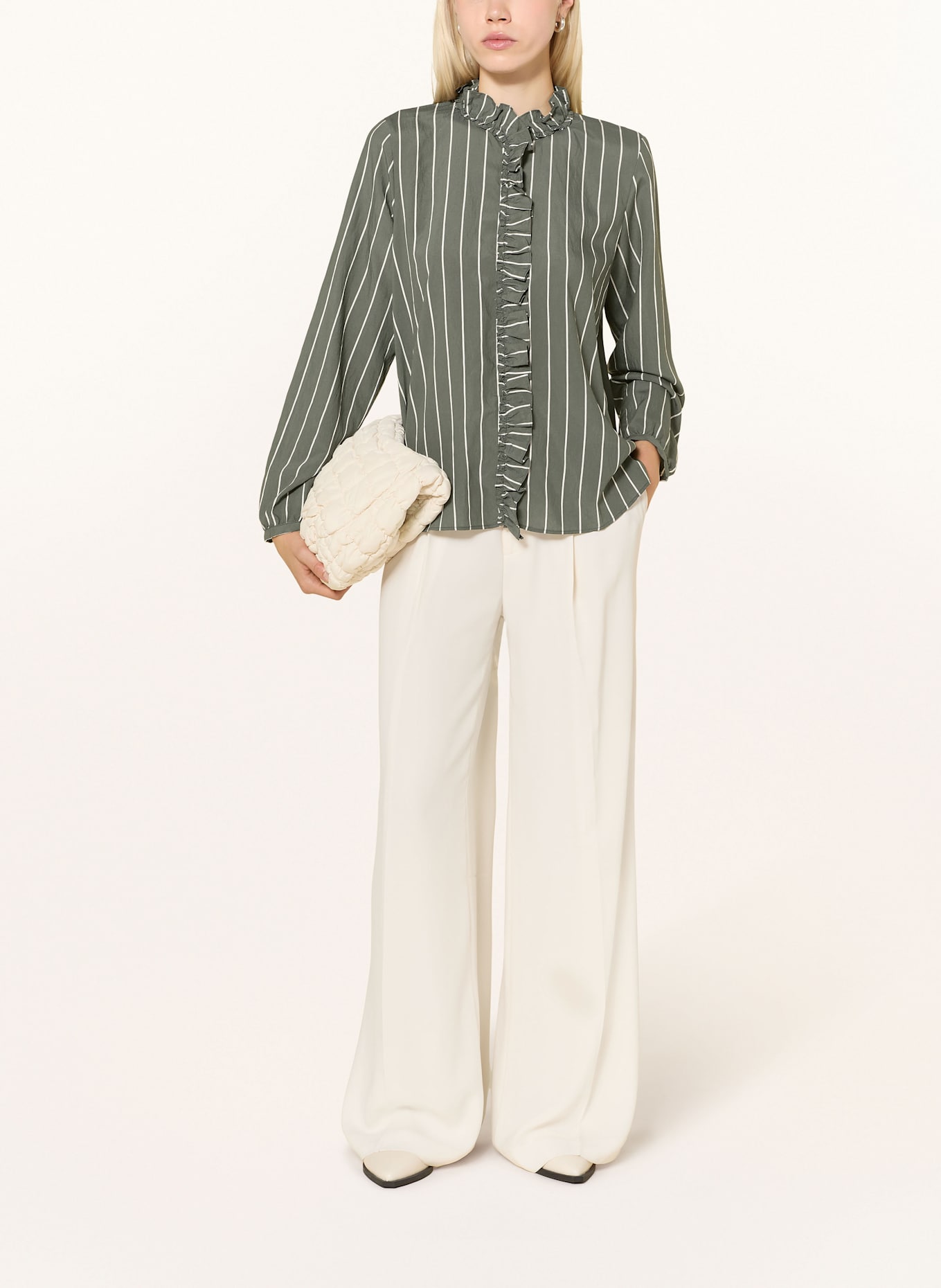 MOS MOSH Hemdbluse BILLY mit Rüschen: DUNKELGRÜN / WEISS