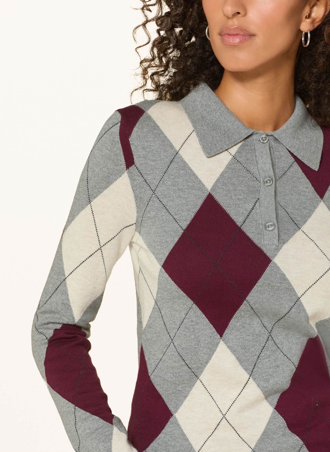 TOMMY HILFIGER Strick-Poloshirt: CREME / DUNKELROT / GRAU