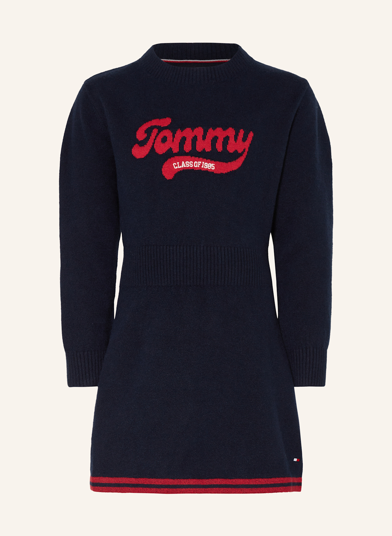 TOMMY HILFIGER Strickkleid: DUNKELBLAU / ROT