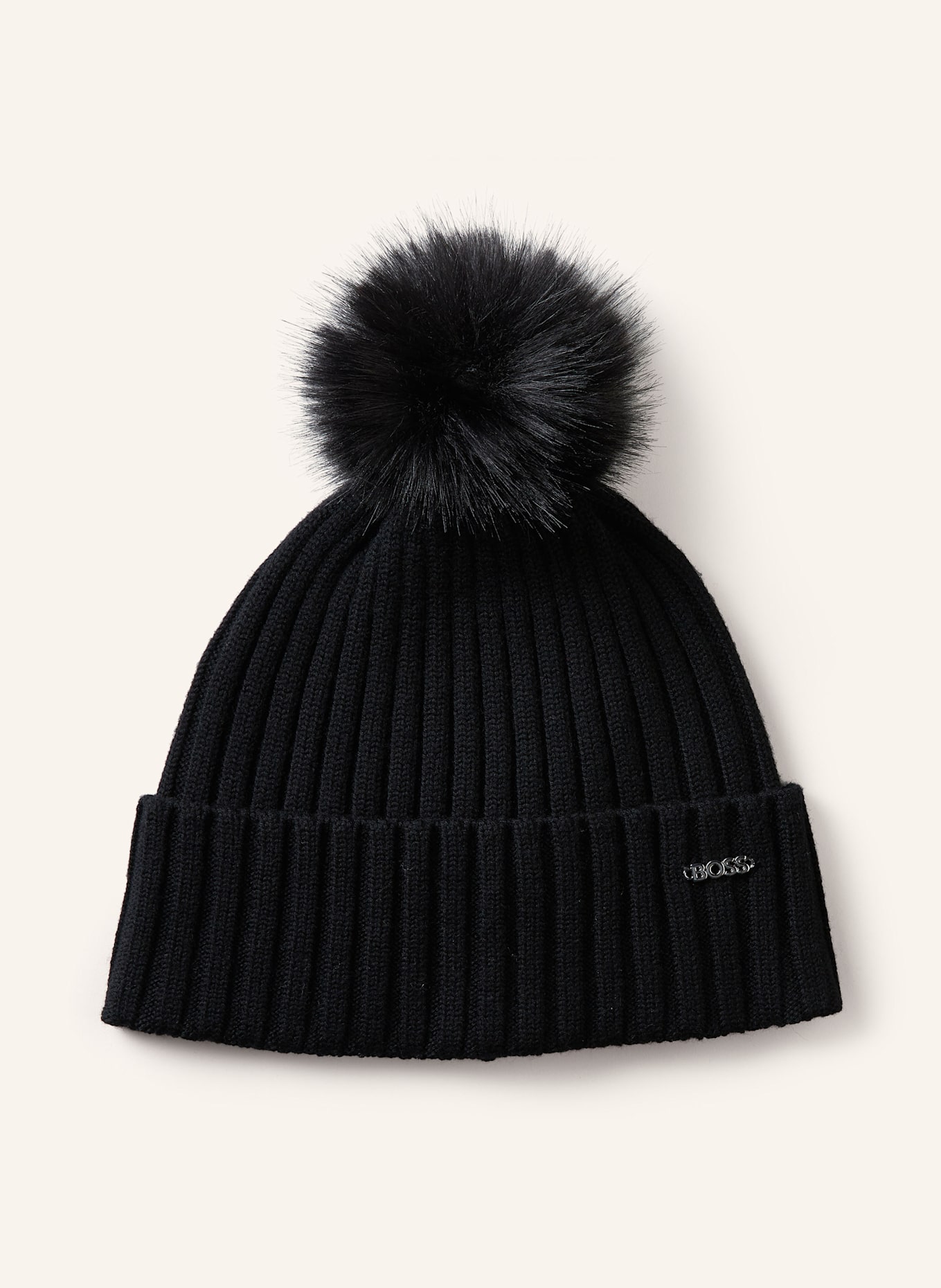 BOSS Mütze mit Kunstpelz: SCHWARZ