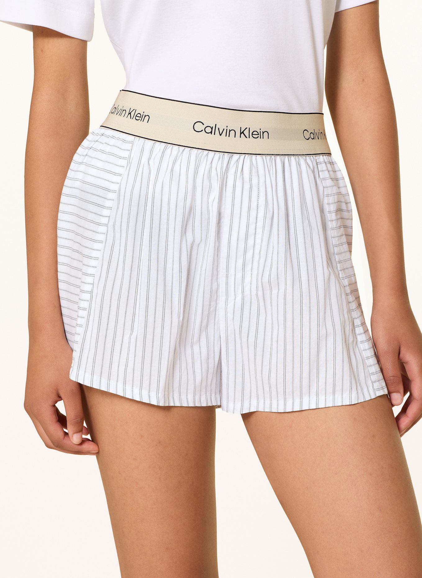 Calvin Klein Szorty od piżamy HERITAGE COTTON POPLIN: BIAŁY/ SZARY