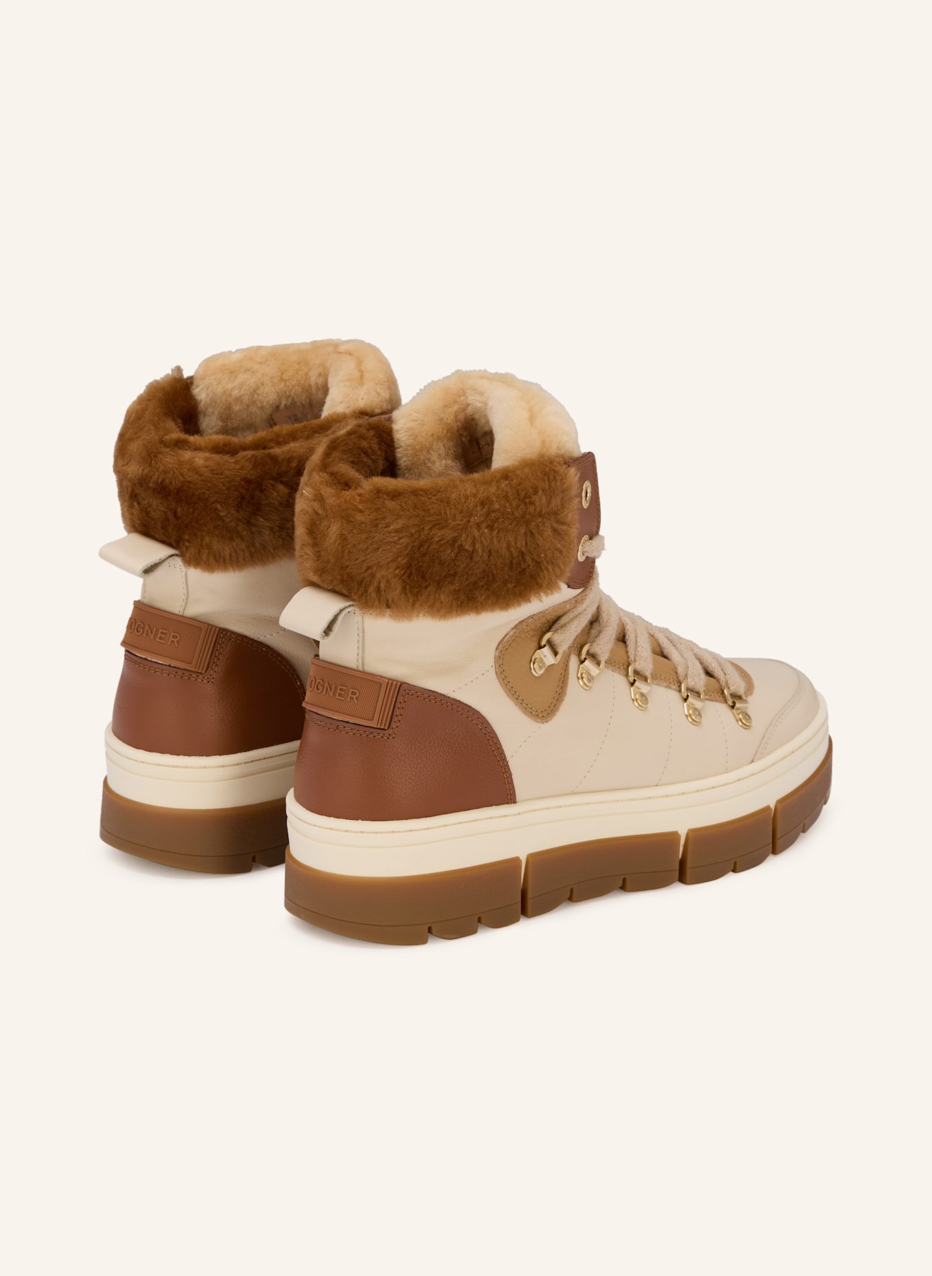 BOGNER Schnürboots VADUZ mit Kunstfell: CREME / CAMEL / BRAUN