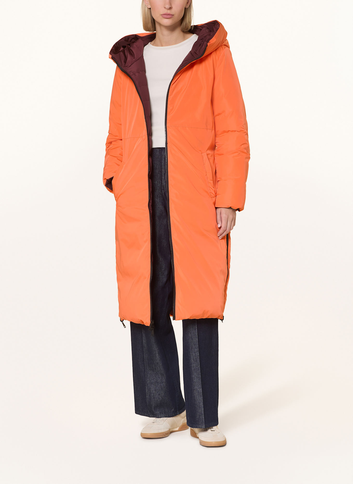 RINO & PELLE Steppmantel: DUNKELROT / NEONORANGE