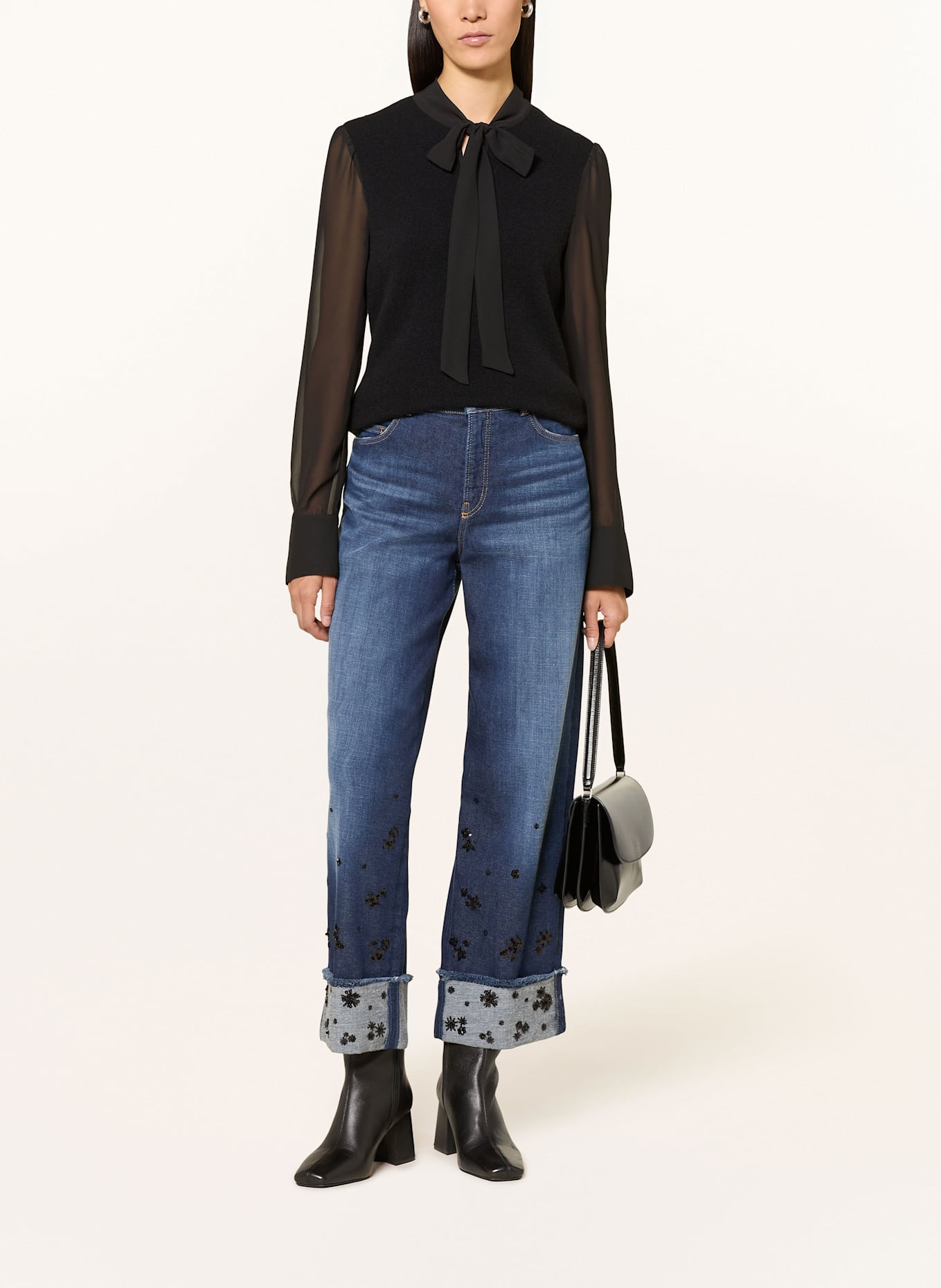 MARC CAIN Schluppenbluse im Materialmix: 900 BLACK