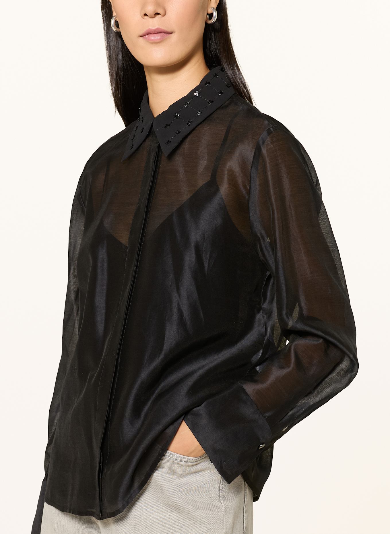 MARC CAIN Hemdbluse mit Schmucksteinen: 900 BLACK