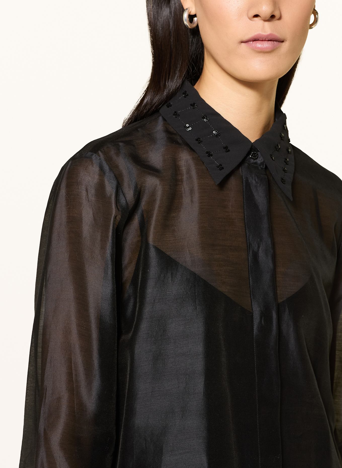 MARC CAIN Hemdbluse mit Schmucksteinen: 900 BLACK