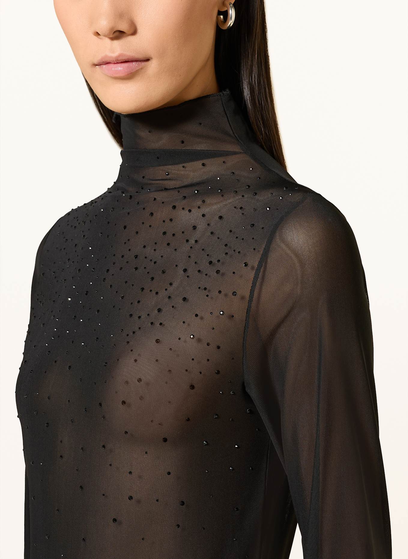 MARC CAIN Longsleeve aus Mesh mit Schmucksteinen: 900 BLACK