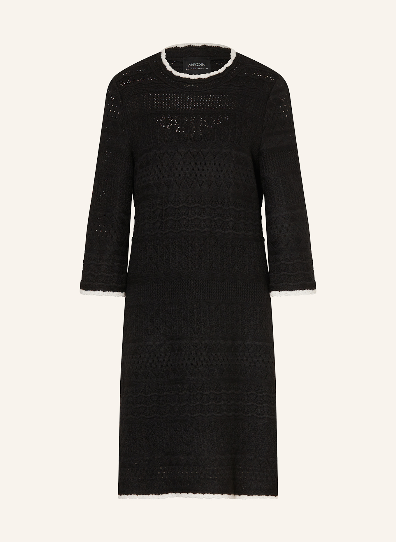 MARC CAIN Sukienka szydełkowa z rękawami 3/4: CZARNY