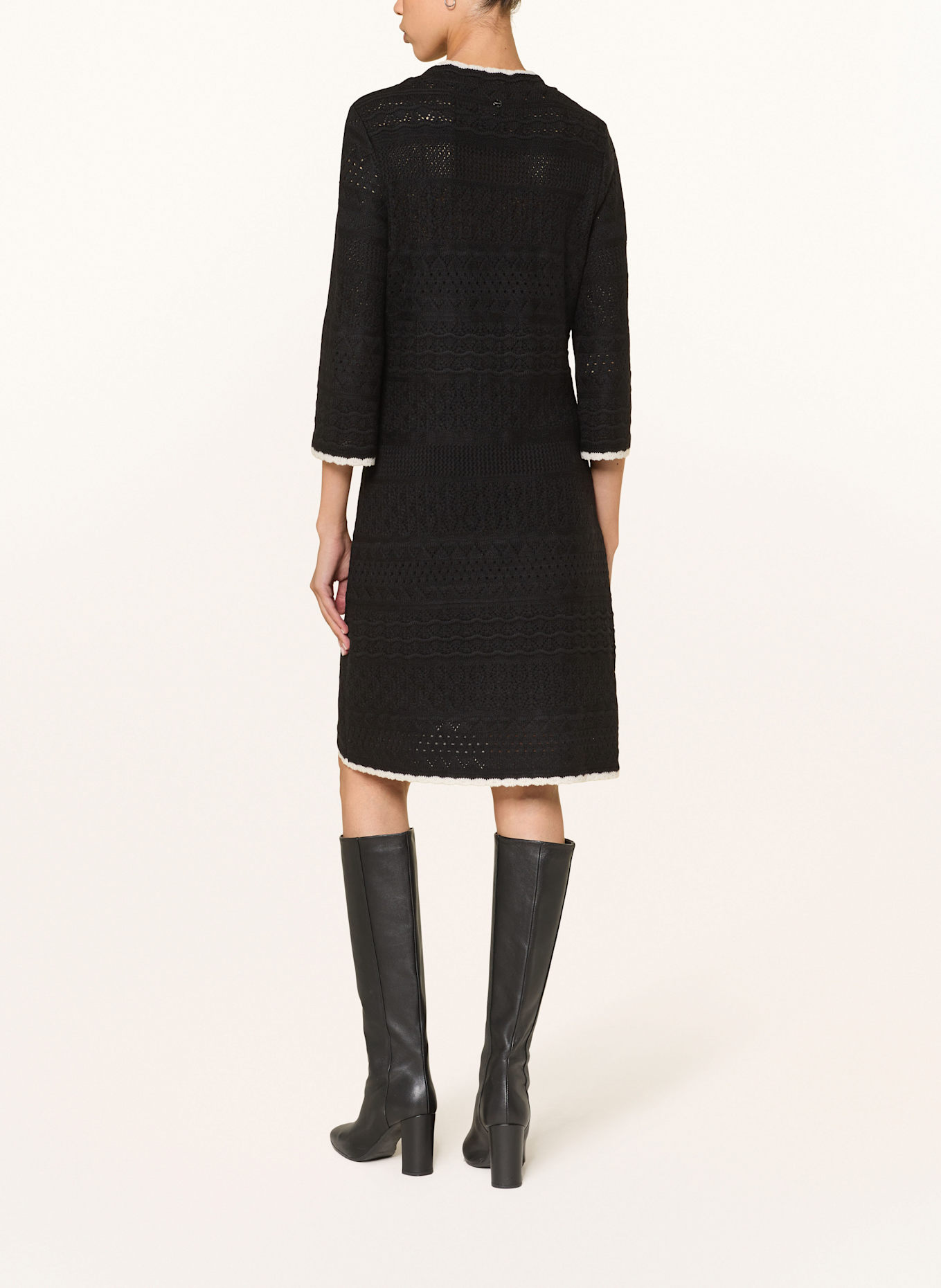 MARC CAIN Sukienka szydełkowa z rękawami 3/4: CZARNY