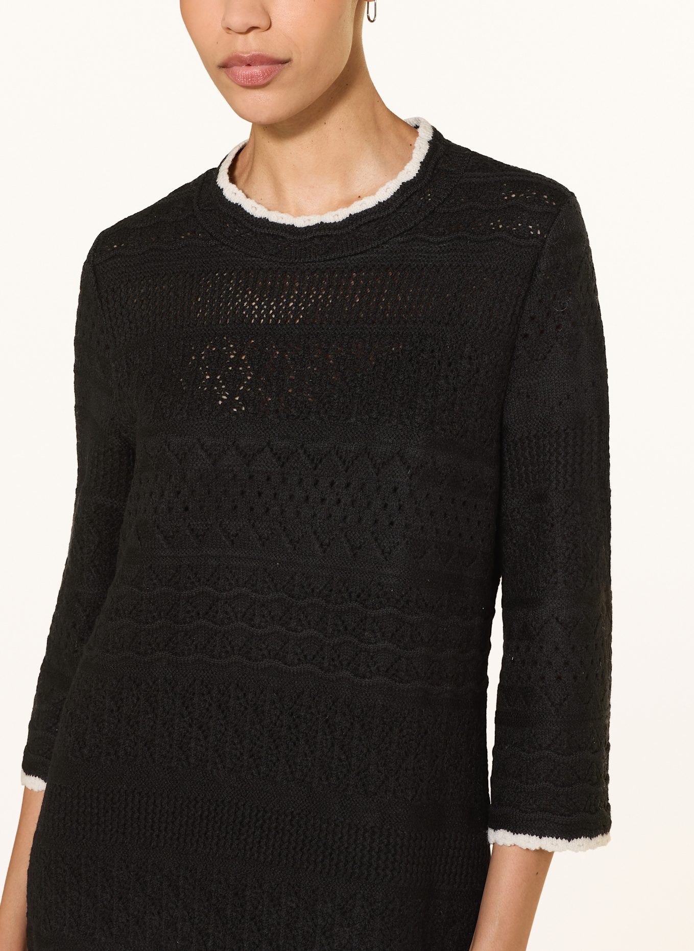 MARC CAIN Sukienka szydełkowa z rękawami 3/4: CZARNY