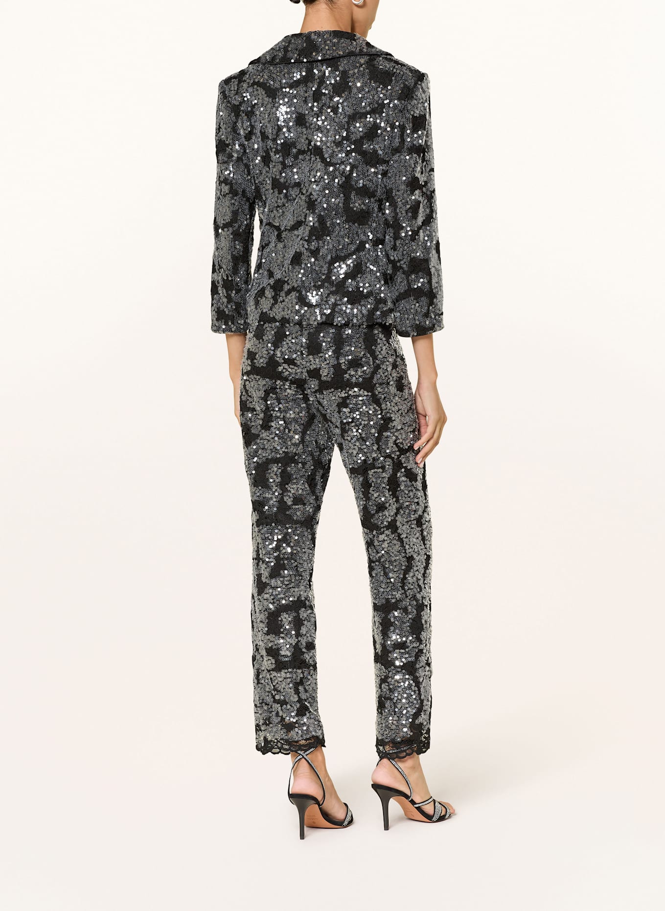 MARC CAIN Spitzenblazer mit Pailletten und 3/4-Arm: 900 BLACK