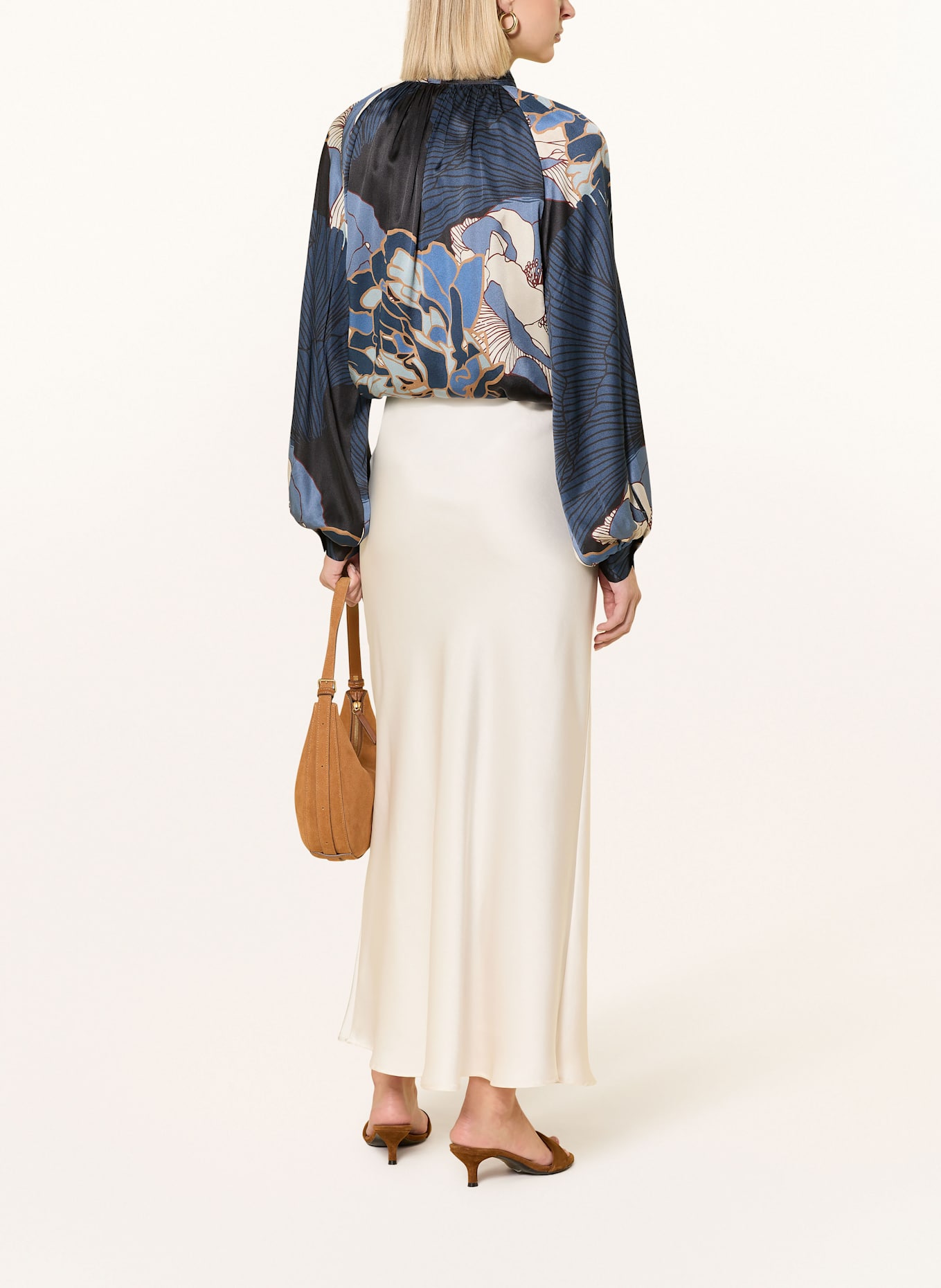 dea kudibal Seidenbluse NITADEA: DUNKELBLAU / BLAUGRAU / COGNAC