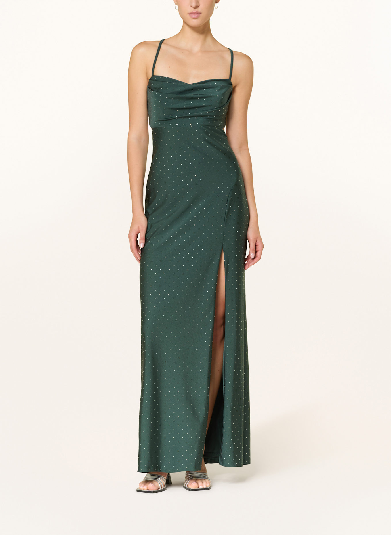 VM Vera Mont Abendkleid mit Cut-outs und Schmucksteinen: DUNKELGRÜN / SILBER