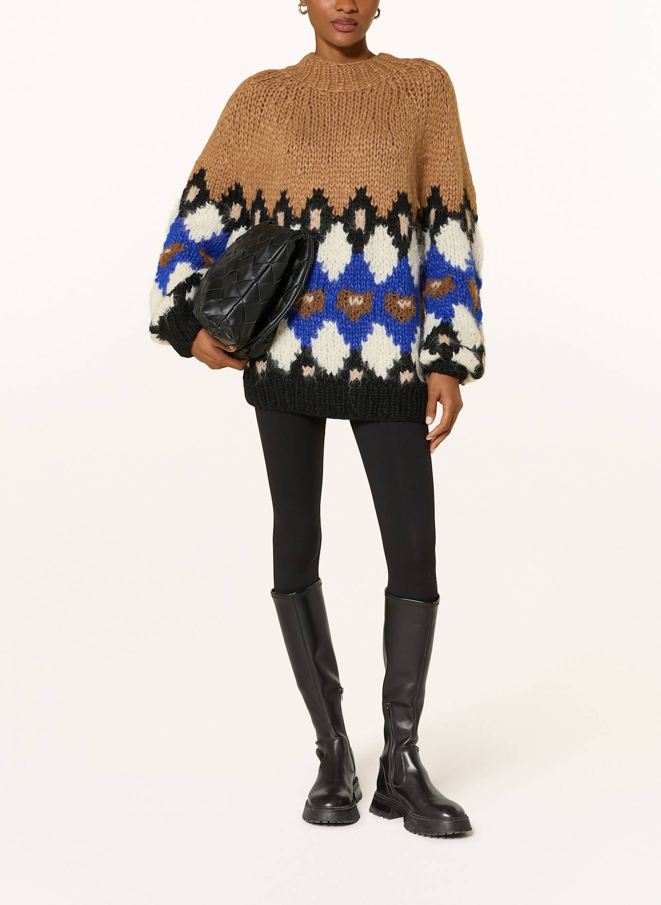 MAIAMI Oversized-Pullover aus Alpaka: BRAUN / BLAU / SCHWARZ