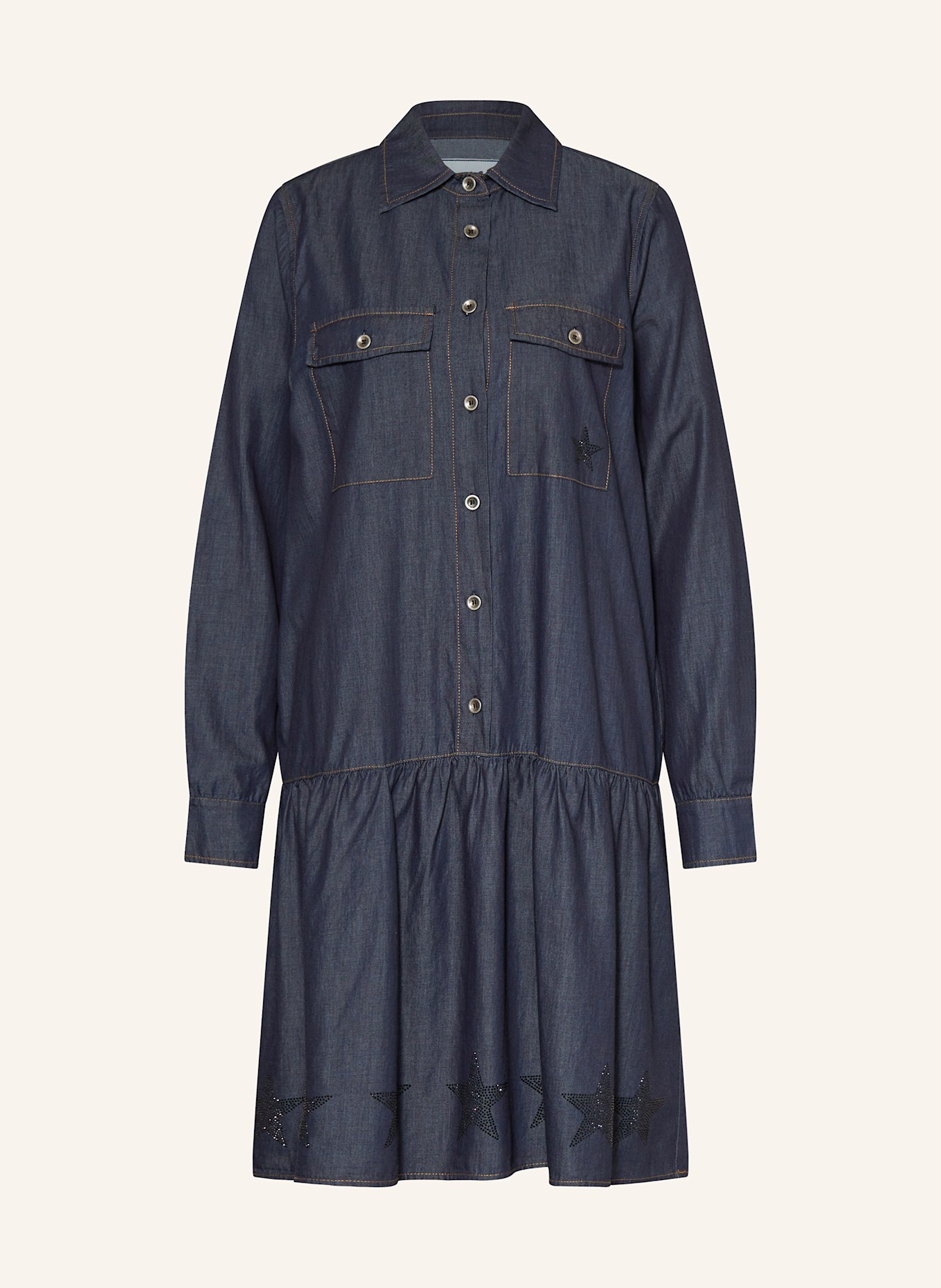 Grace Hemdblusenkleid in Jeansoptik mit Schmucksteinen: DUNKELBLAU