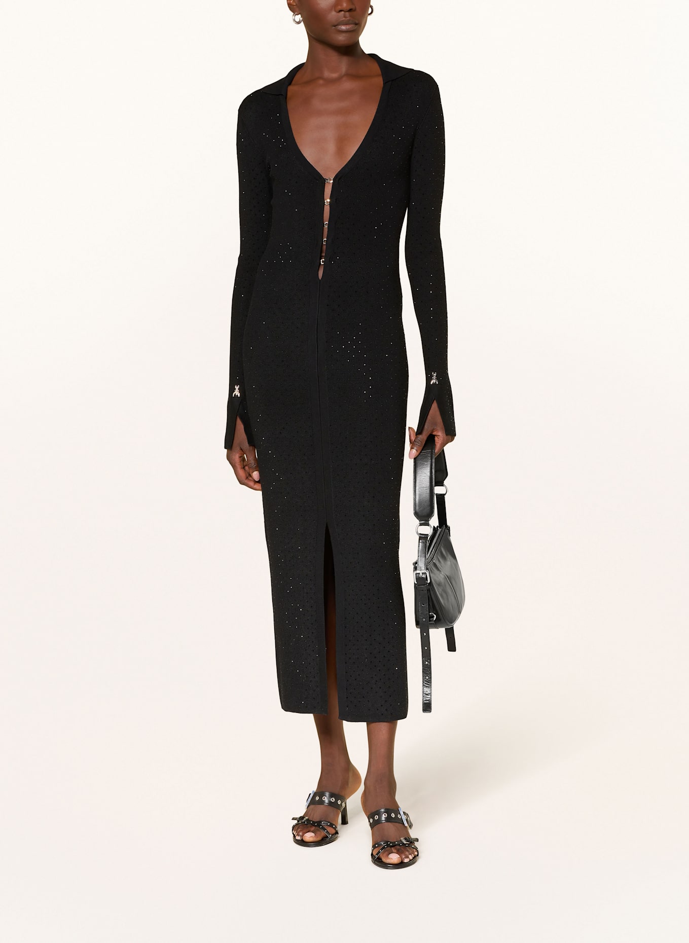 PATRIZIA PEPE Strickkleid mit Schmucksteinen: SCHWARZ