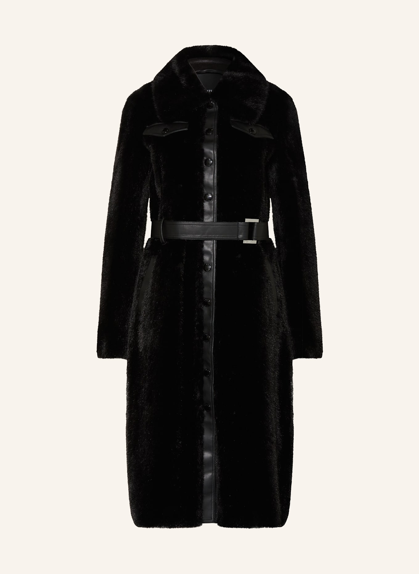 PATRIZIA PEPE Kunstfell-Mantel GIUBBOTTO im Materialmix: SCHWARZ