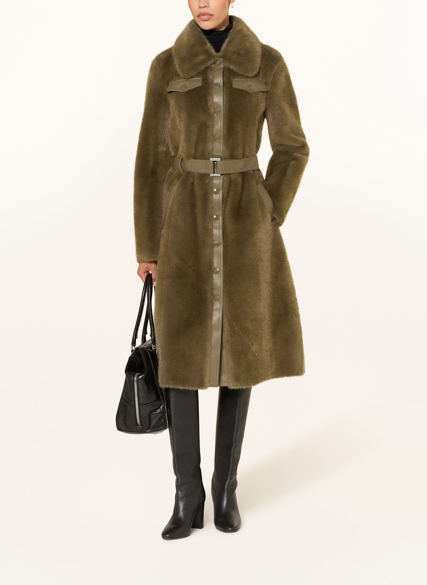 PATRIZIA PEPE Kunstfell-Mantel GIUBBOTTO im Materialmix: GRÜN