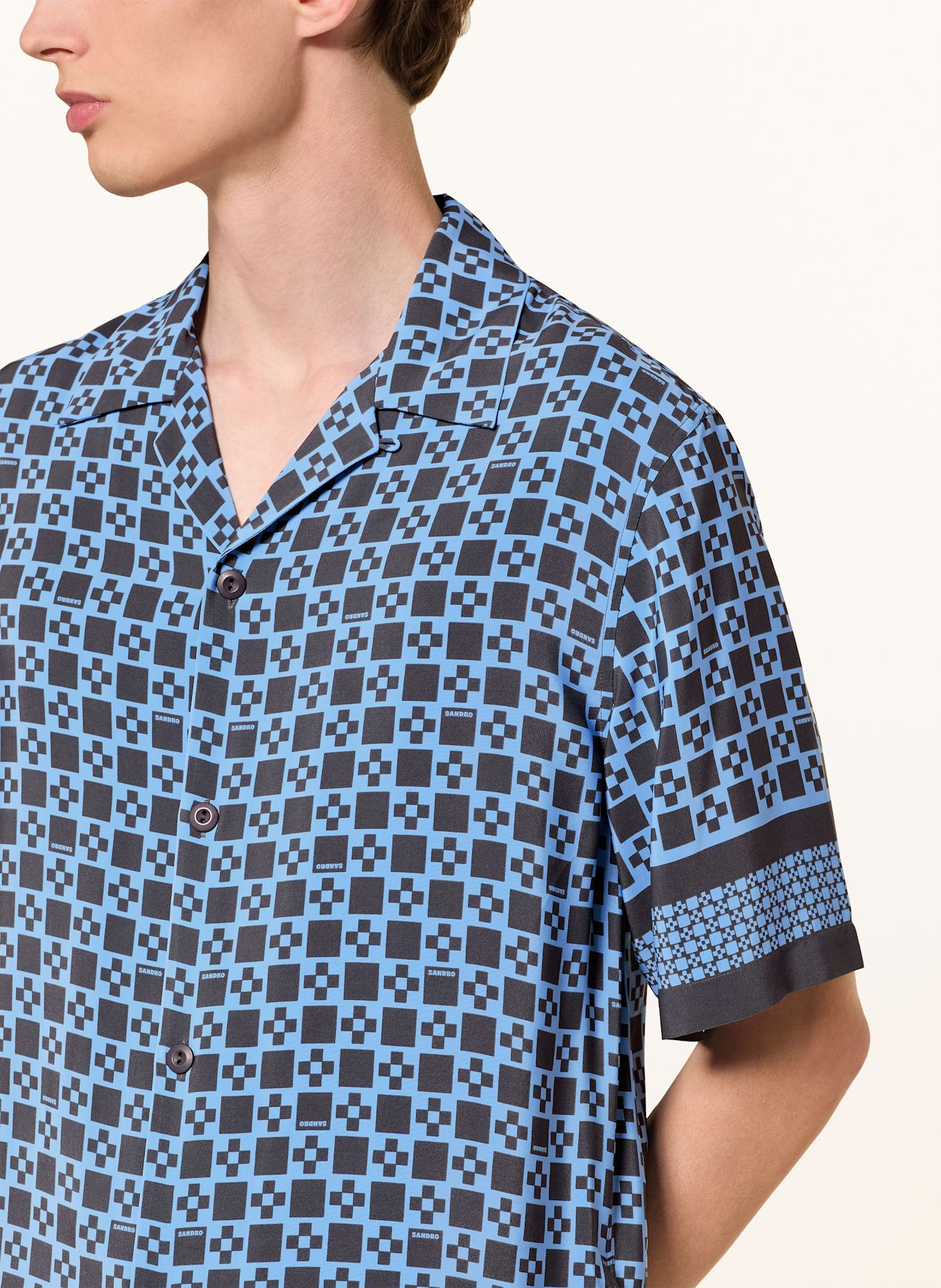 SANDRO Resorthemd Slim Fit aus Satin: BLAU / DUNKELGRAU