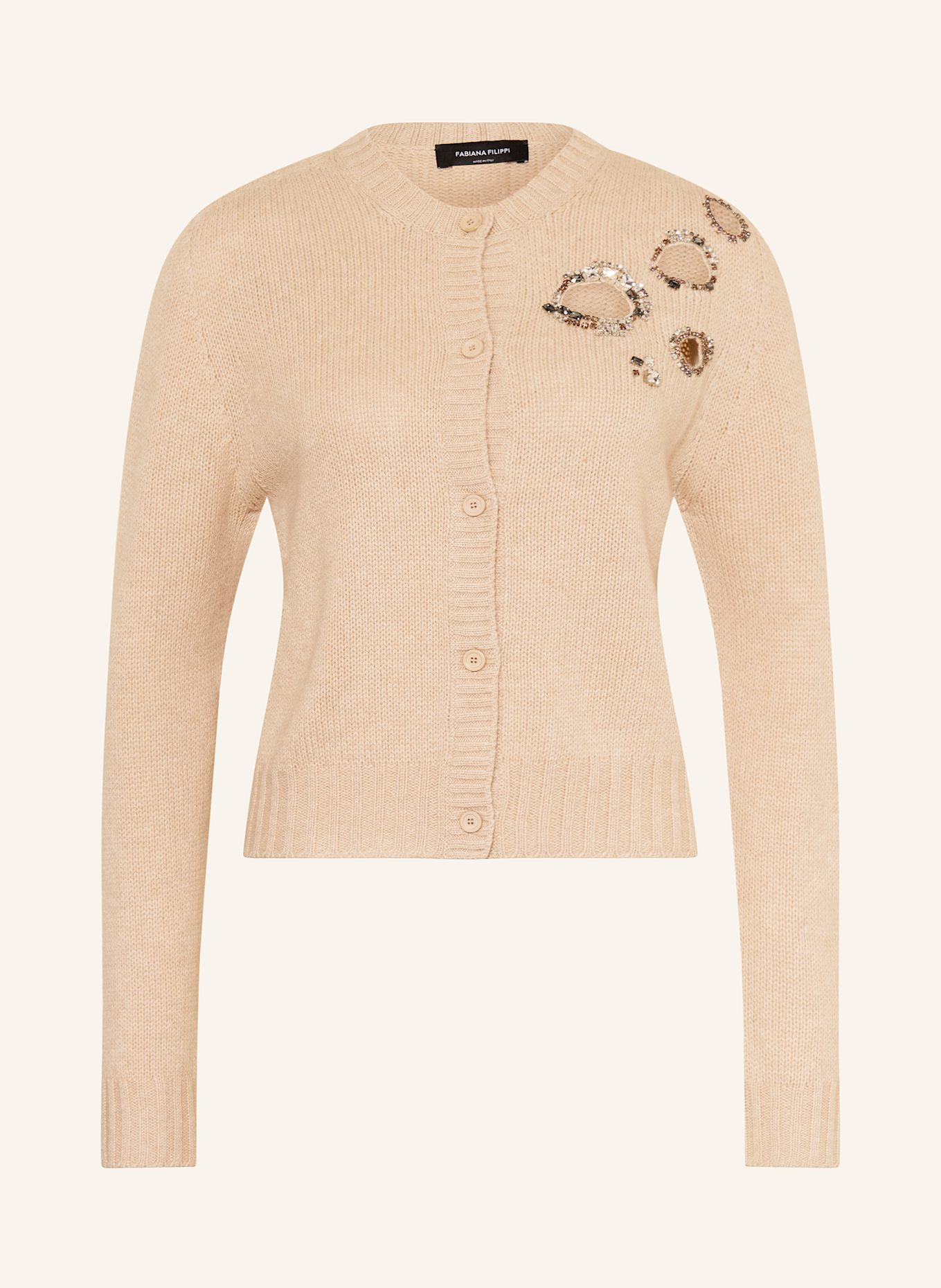 FABIANA FILIPPI Strickjacke aus Merinowolle mit Schmucksteinen: HELLBRAUN